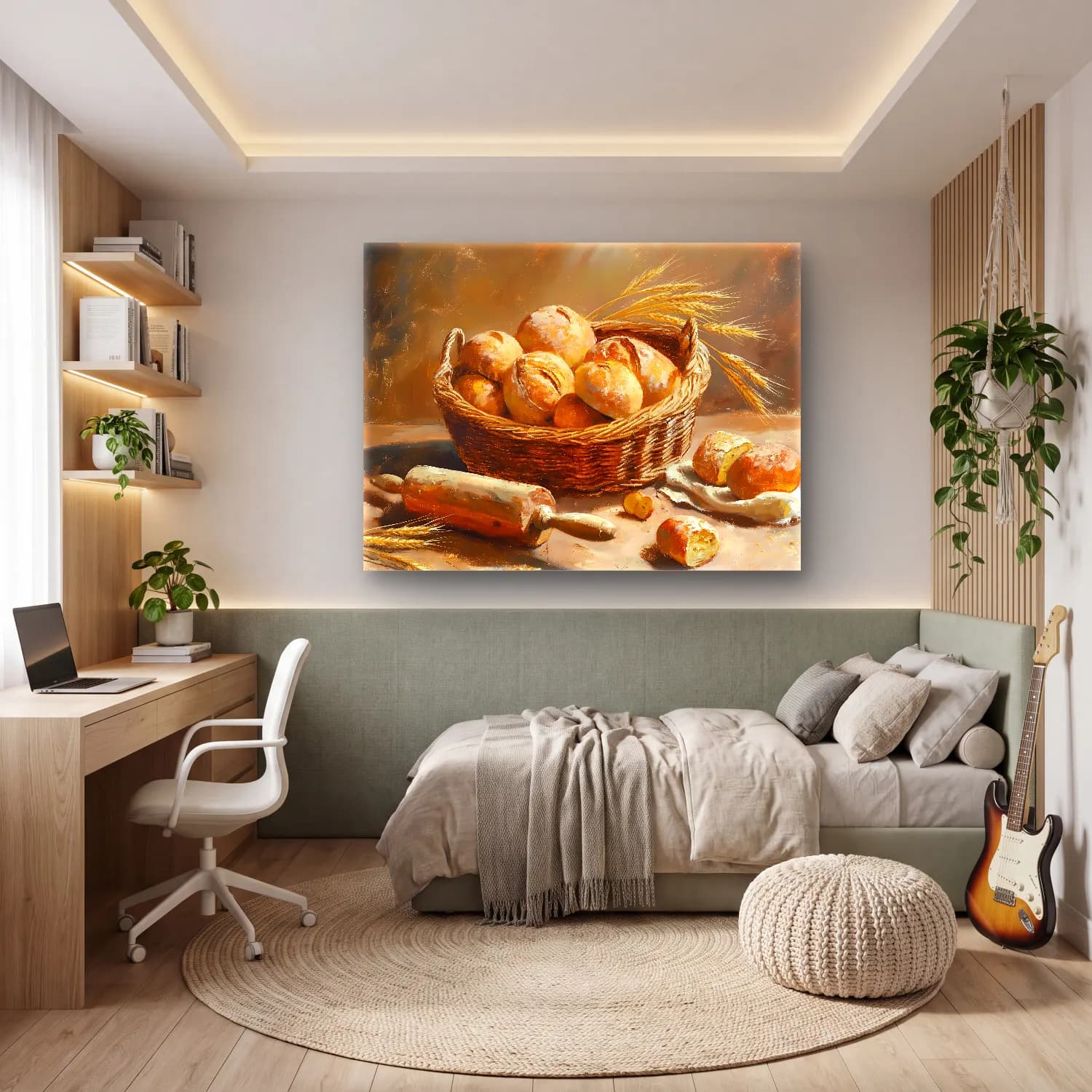 Yağlı Boya Ekmek ve Pastalar – Pastel Tonlar cam tablo — genç odasında