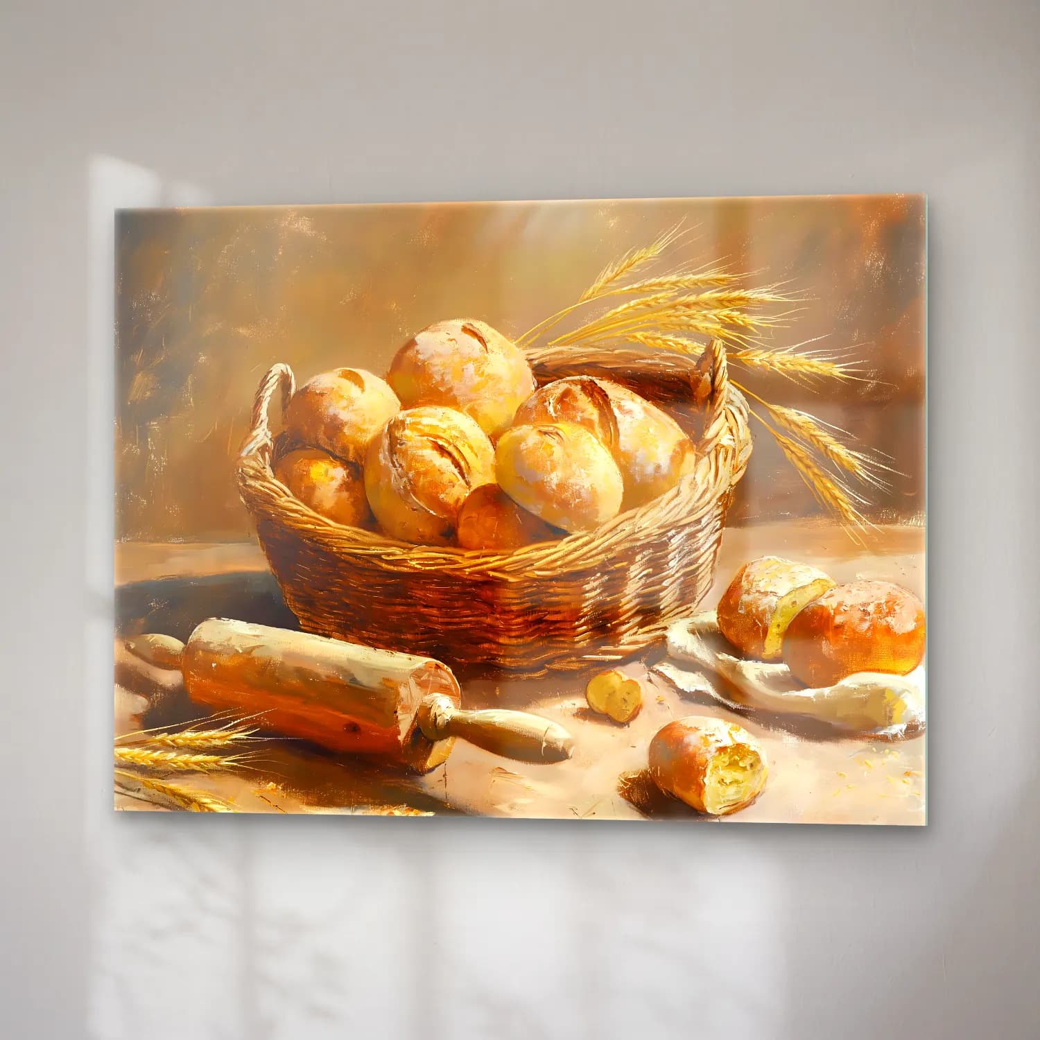 Yağlı Boya Ekmek ve Pastalar – Pastel Tonlar cam tablo — sağ açıdan görünüm