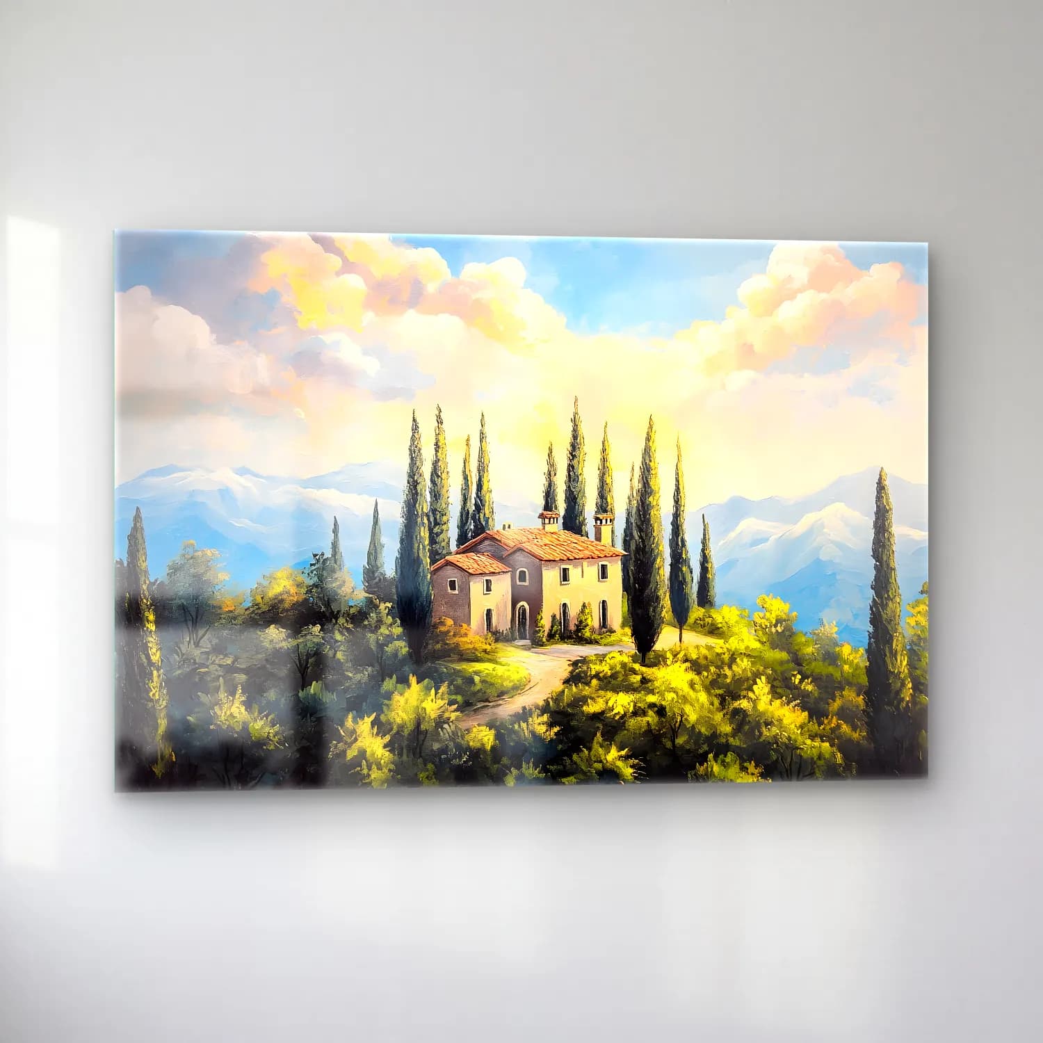 Yağlı Boya Kır Evi No. 35 cam tablo — sol açıdan görünüm
