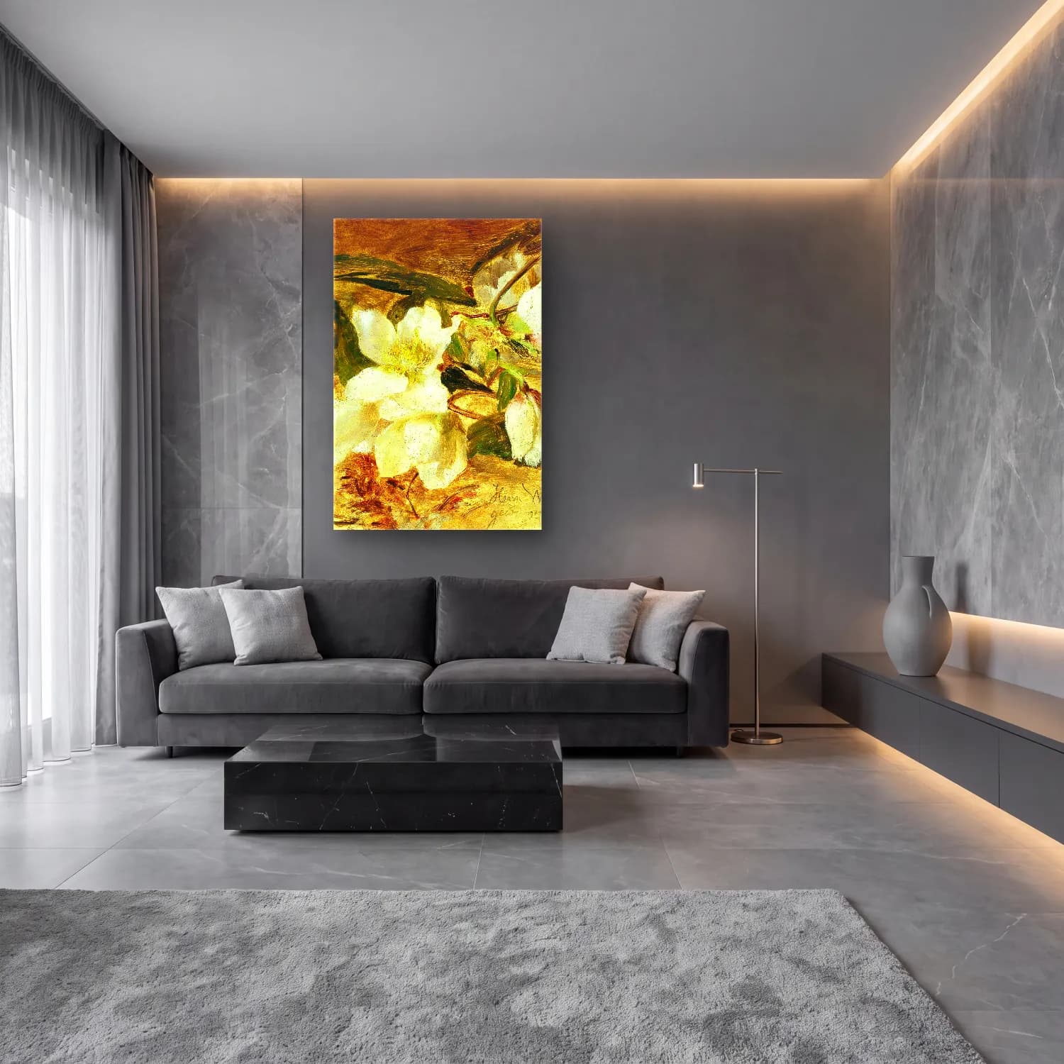 Olga Wisinger-Florian – Black hellebore cam tablo — lüks salon duvarında