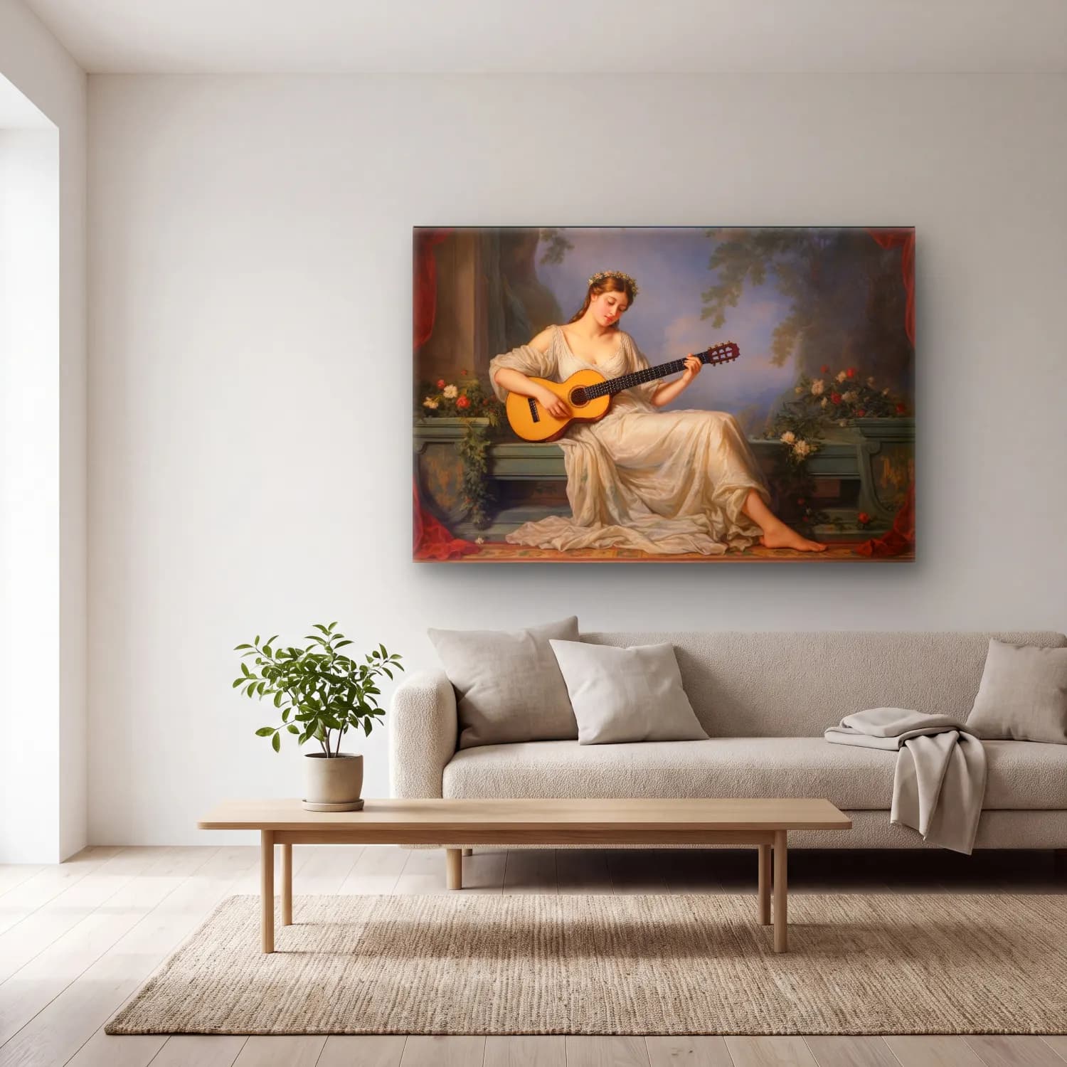 Yağlı Boya Gitar – Pastel Tonlar cam tablo — açık renk salonda