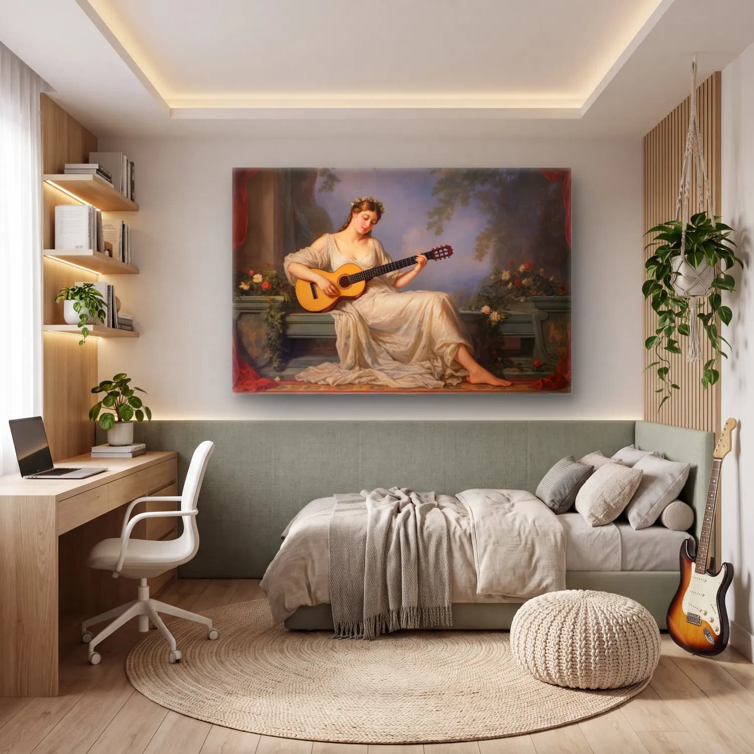 Yağlı Boya Gitar – Pastel Tonlar cam tablo — genç odasında