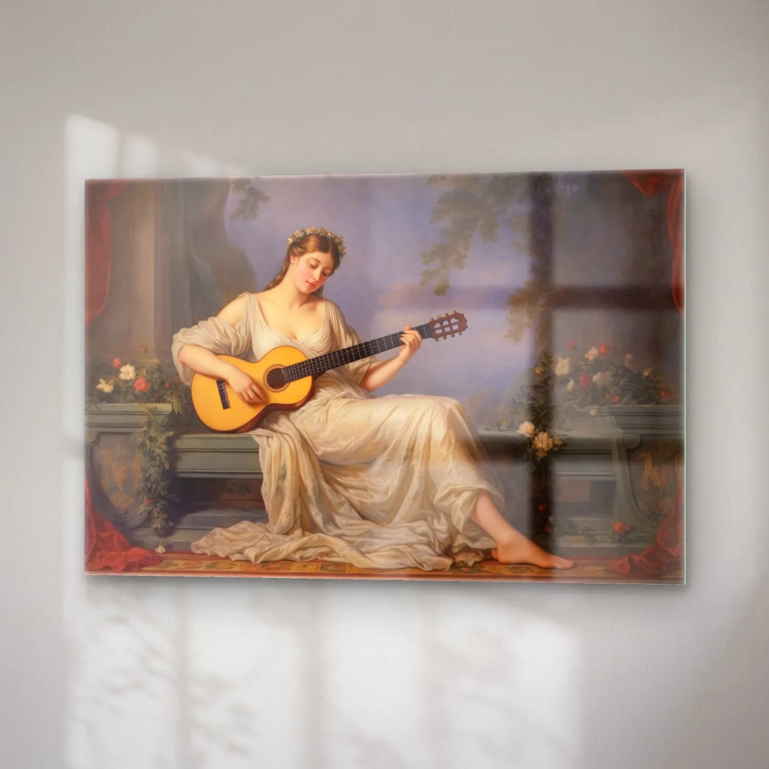Yağlı Boya Gitar – Pastel Tonlar cam tablo — sağ açıdan görünüm