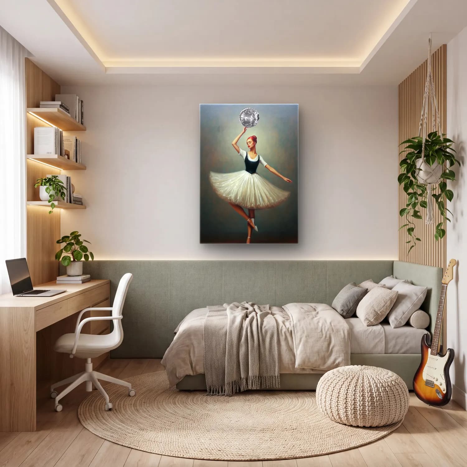 Yağlı Boya Balerin – Siyah Beyaz Tonlar cam tablo — genç odasında