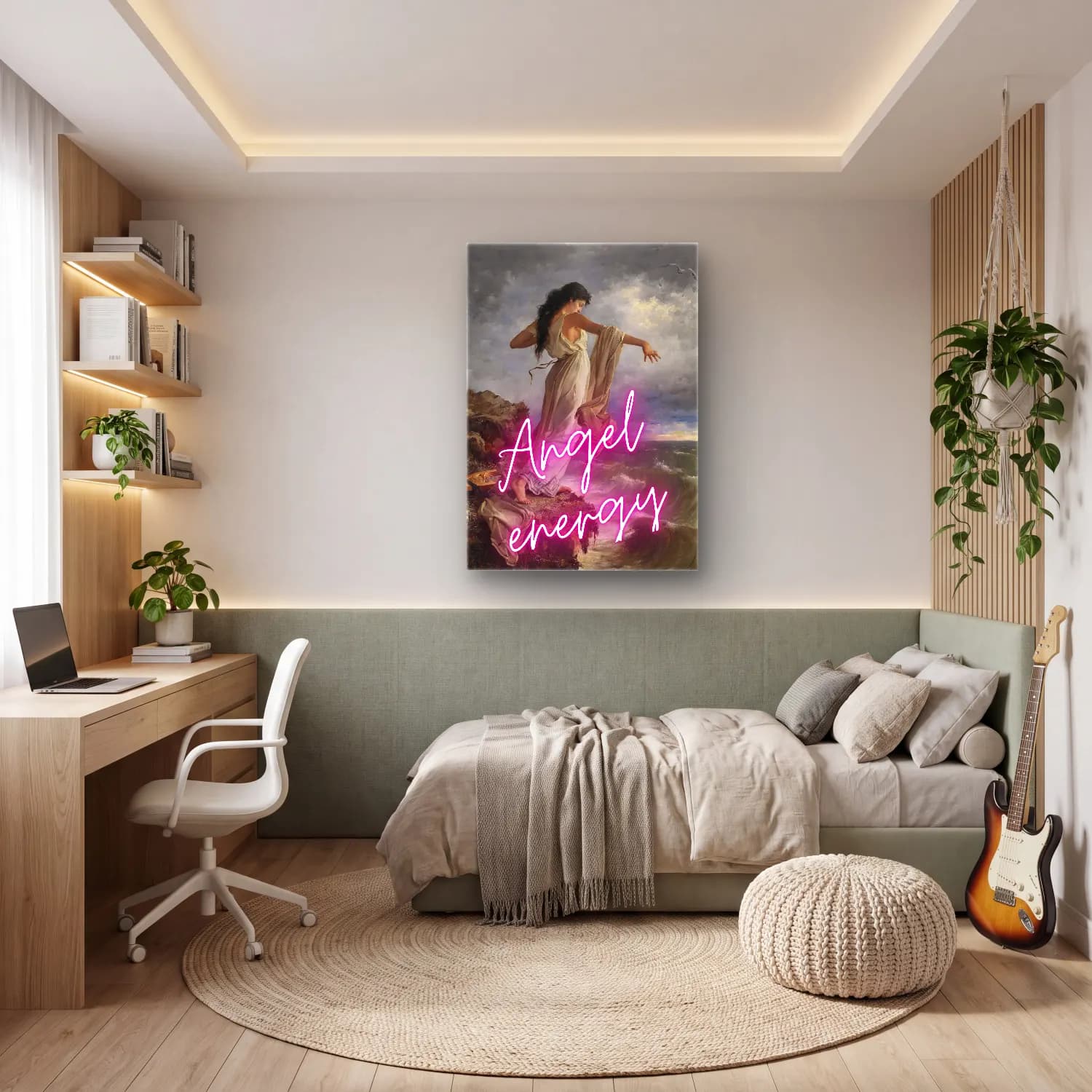 Pastel Melek No. 3 cam tablo — genç odasında