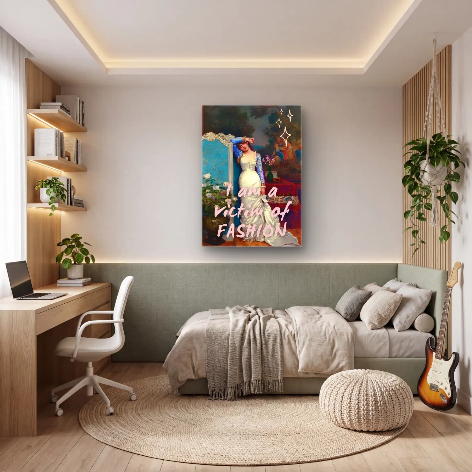 Pastel Elbiseli Kadın No. 12 cam tablo — genç odasında