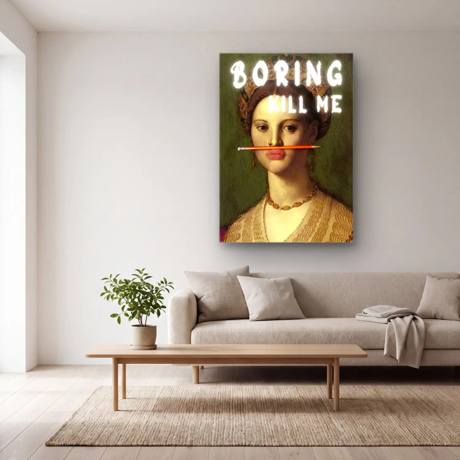 Vintage Poster Kadın Portresi No. 18 cam tablo — açık renk salonda