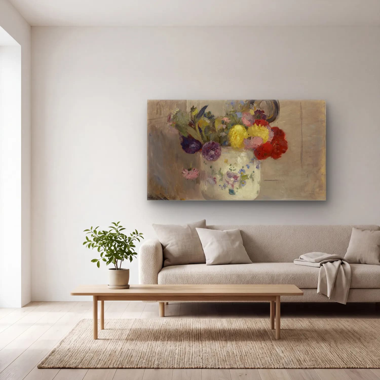 Berthe Morisot – Dahlias cam tablo — açık renk salonda