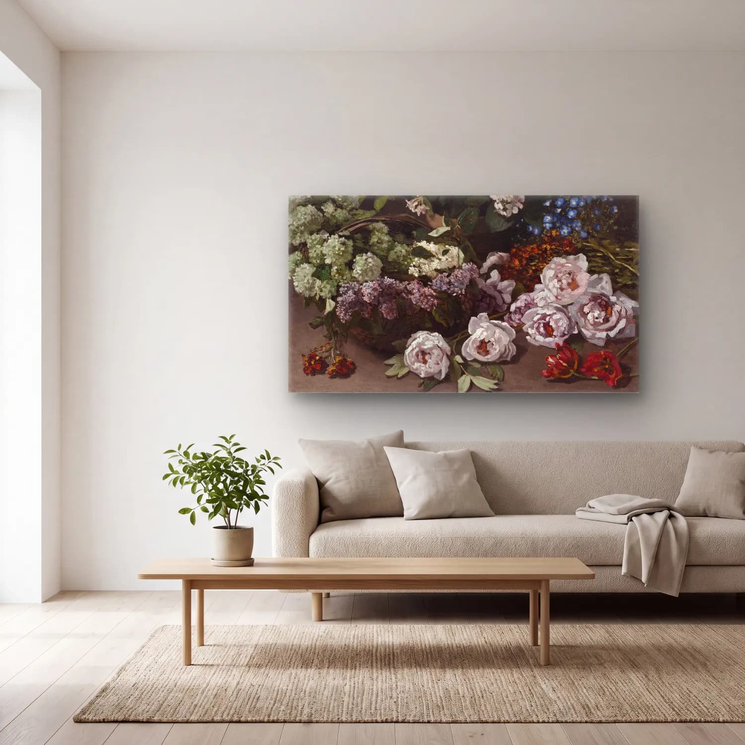 Claude Monet – Spring Flowers – Siyah Beyaz Tonlar cam tablo — açık renk salonda