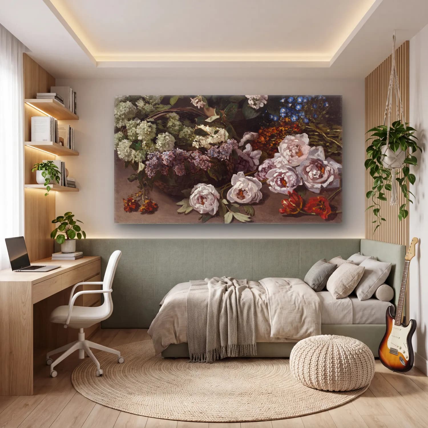 Claude Monet – Spring Flowers – Siyah Beyaz Tonlar cam tablo — genç odasında