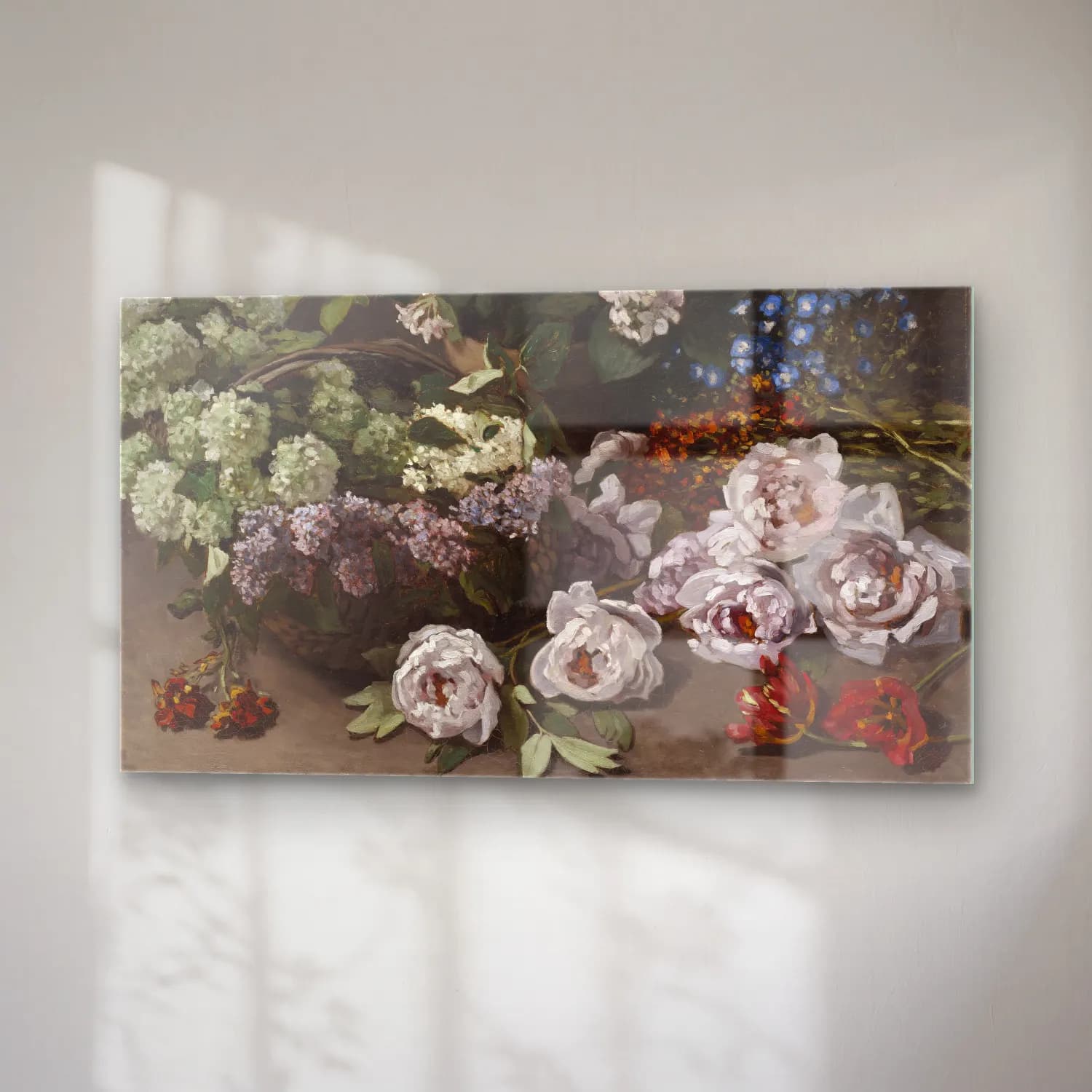 Claude Monet – Spring Flowers – Siyah Beyaz Tonlar cam tablo — sağ açıdan görünüm