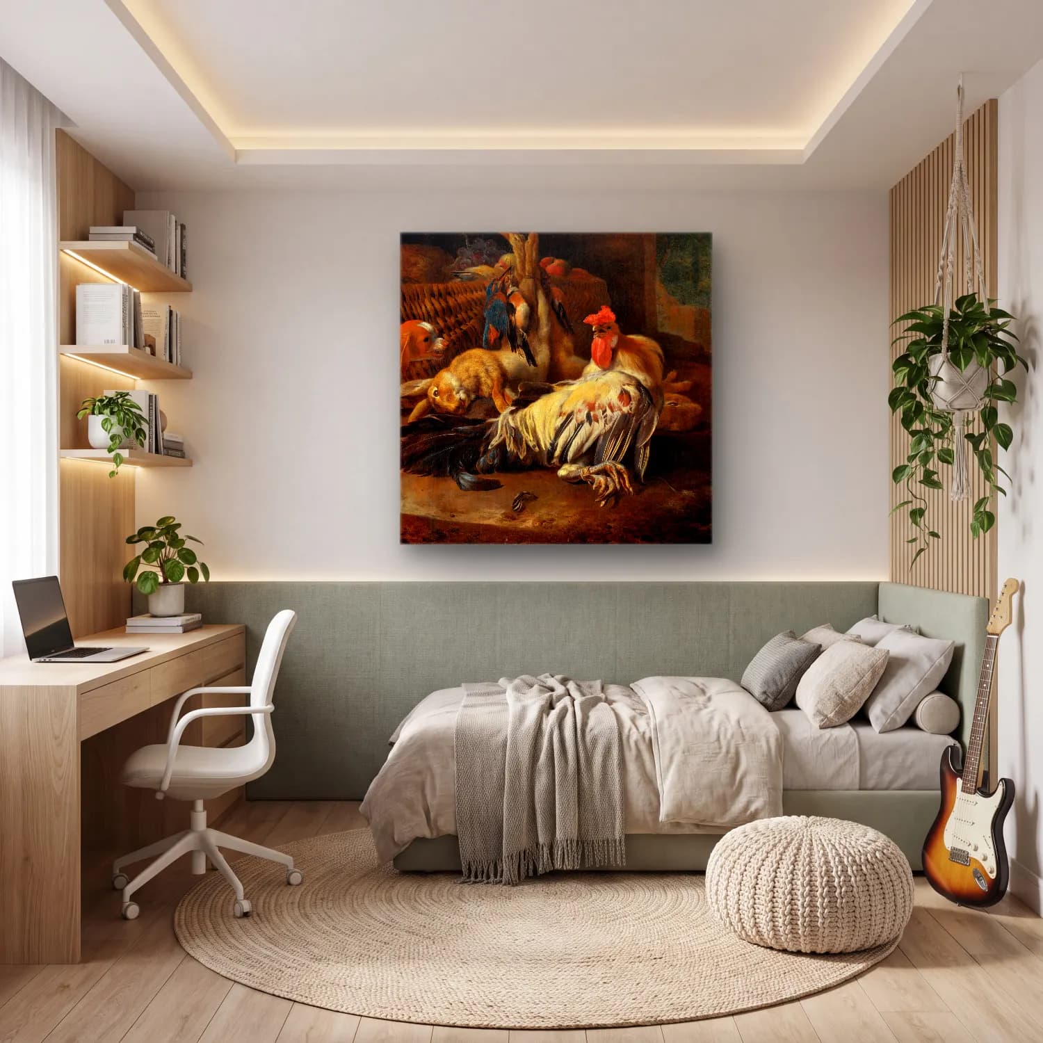 Yağlı Boya Horoz No. 4 cam tablo — genç odasında