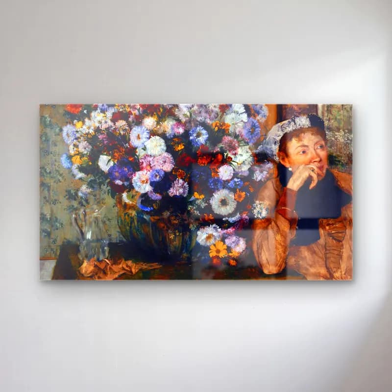 Edgar Degas – Woman Leaning on an Elbow beside a Vase of Flowers cam tablo — Edgar Degas – Woman Leaning on an Elbow beside a Vase of Flowers — empresyonist vazoda çiçek buketi