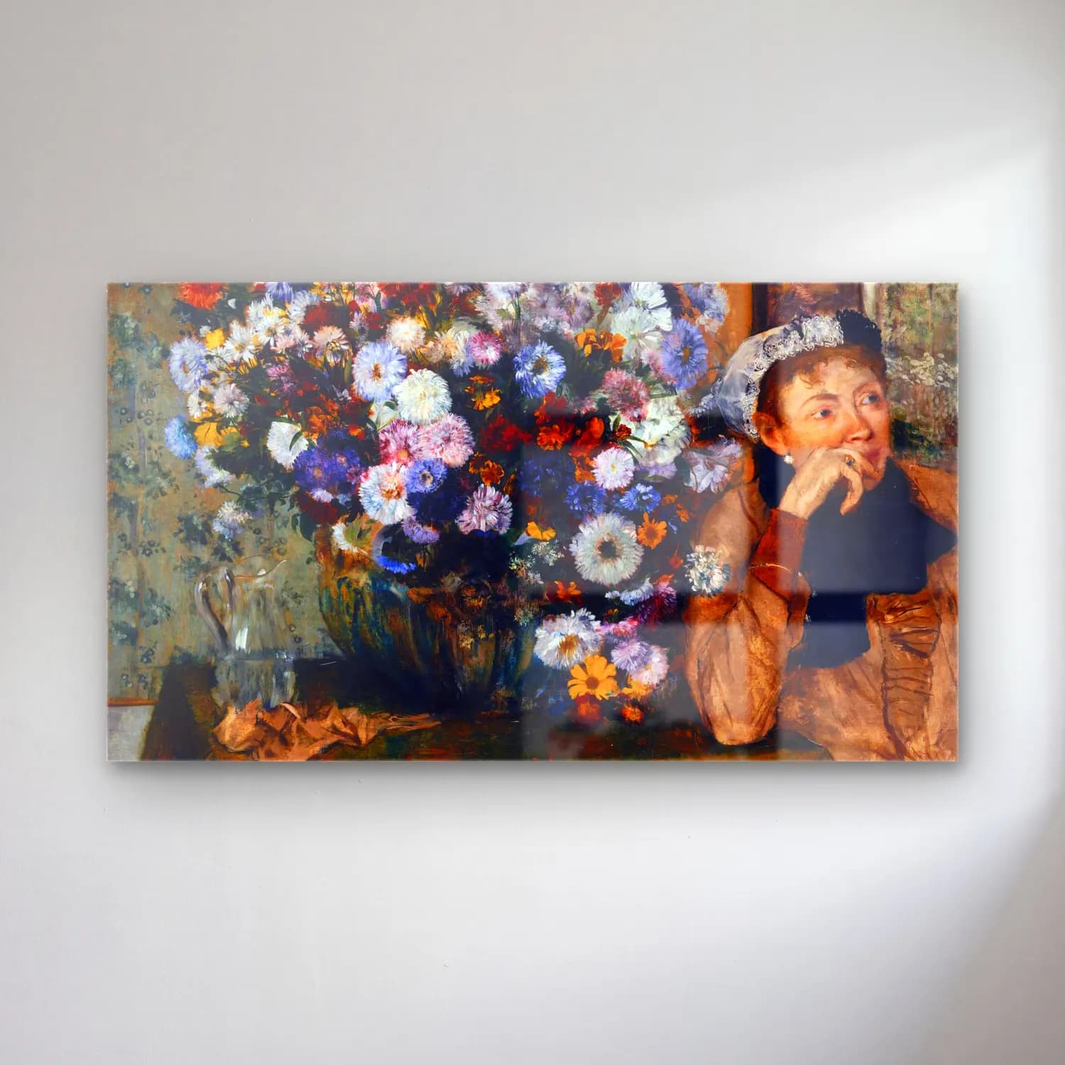 Edgar Degas – Woman Leaning on an Elbow beside a Vase of Flowers cam tablo — Edgar Degas – Woman Leaning on an Elbow beside a Vase of Flowers — empresyonist vazoda çiçek buketi