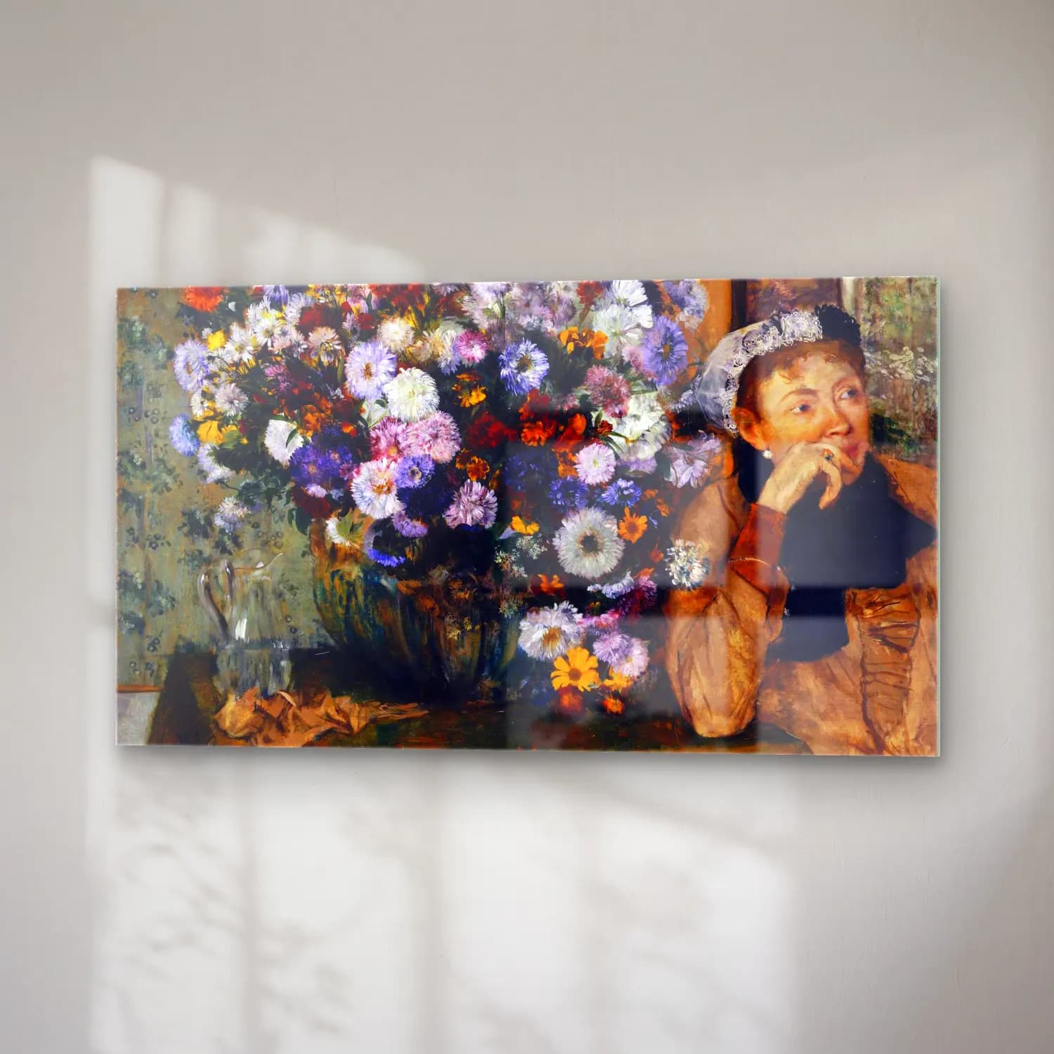 Edgar Degas – Woman Leaning on an Elbow beside a Vase of Flowers cam tablo — sağ açıdan görünüm