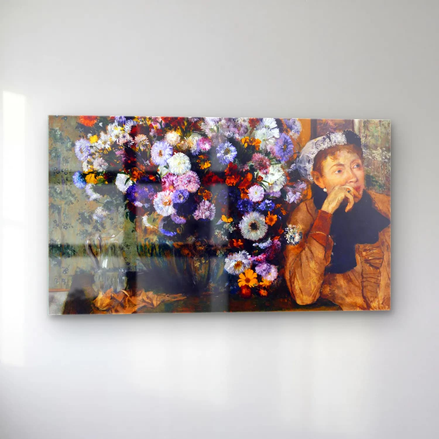 Edgar Degas – Woman Leaning on an Elbow beside a Vase of Flowers cam tablo — sol açıdan görünüm