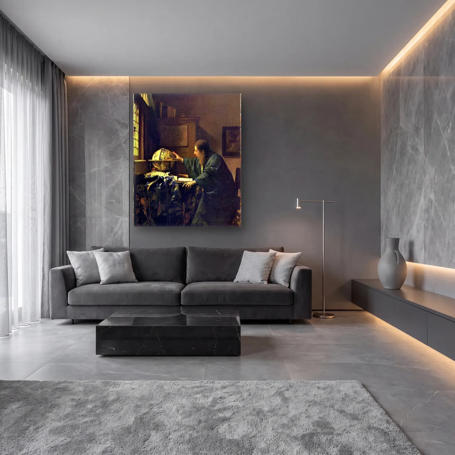 Yağlı Boya Dünya Haritası cam tablo — lüks salon duvarında