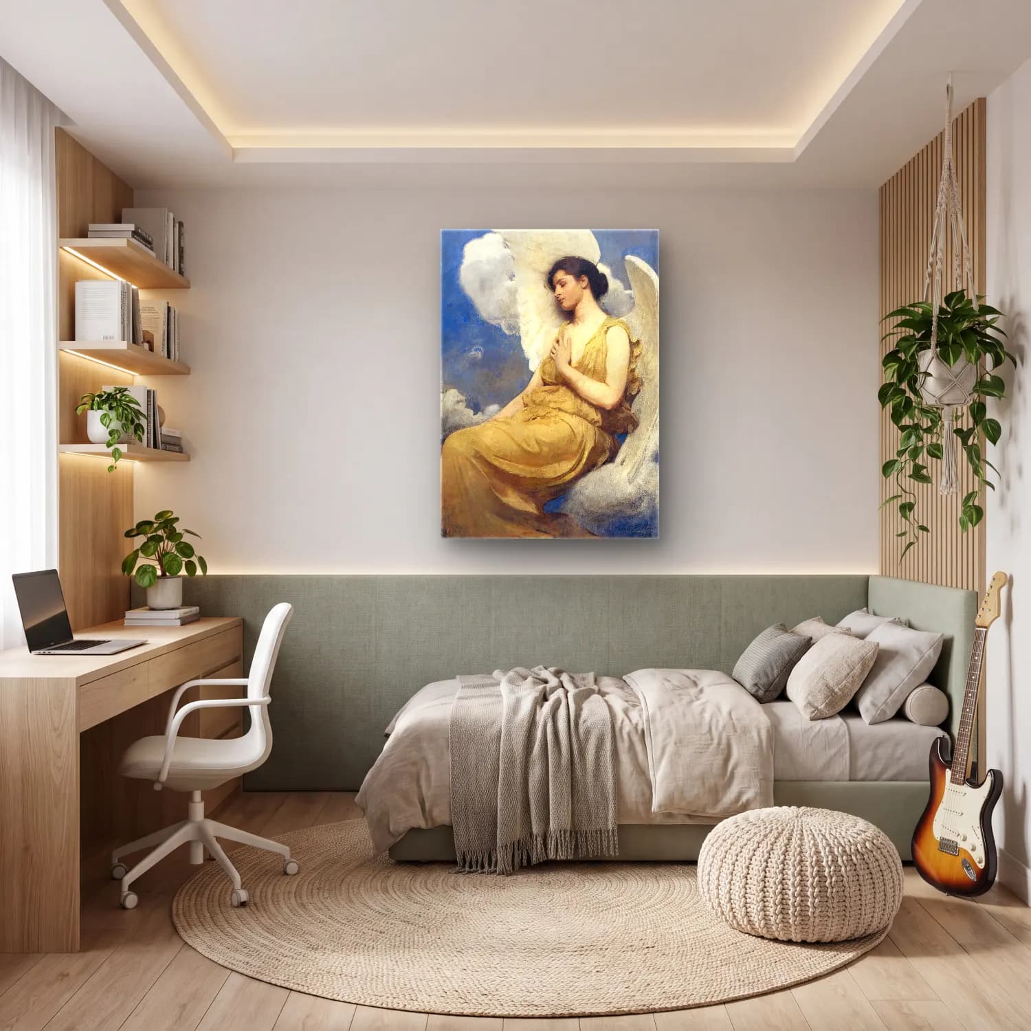 Yağlı Boya Melek – Bej Tonlar cam tablo — genç odasında