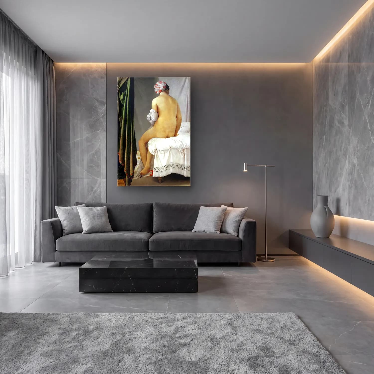 Yağlı Boya Figür Çalışması No. 7 cam tablo — lüks salon duvarında