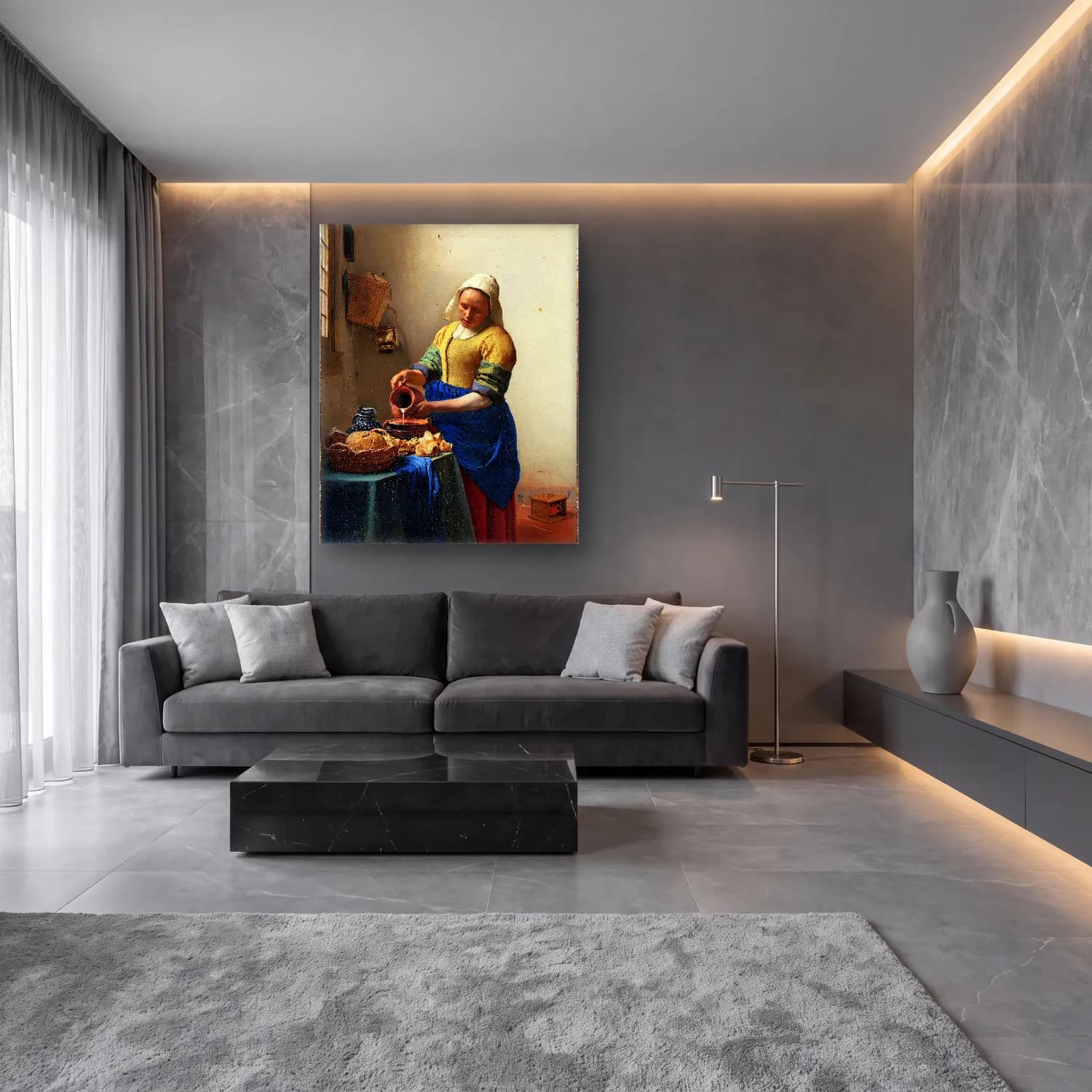 Yağlı Boya Ekmek ve Pastalar – Mavi Tonlar cam tablo — lüks salon duvarında