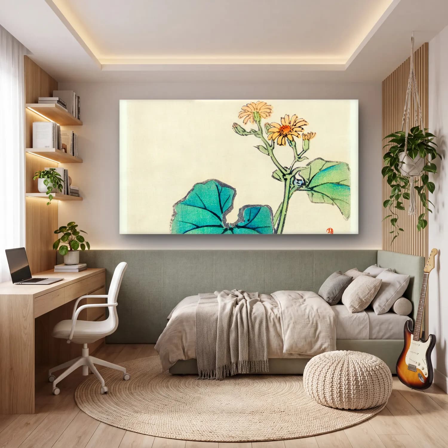 Botanik İllüstrasyon Lotus Çiçekleri No. 9 cam tablo — genç odasında