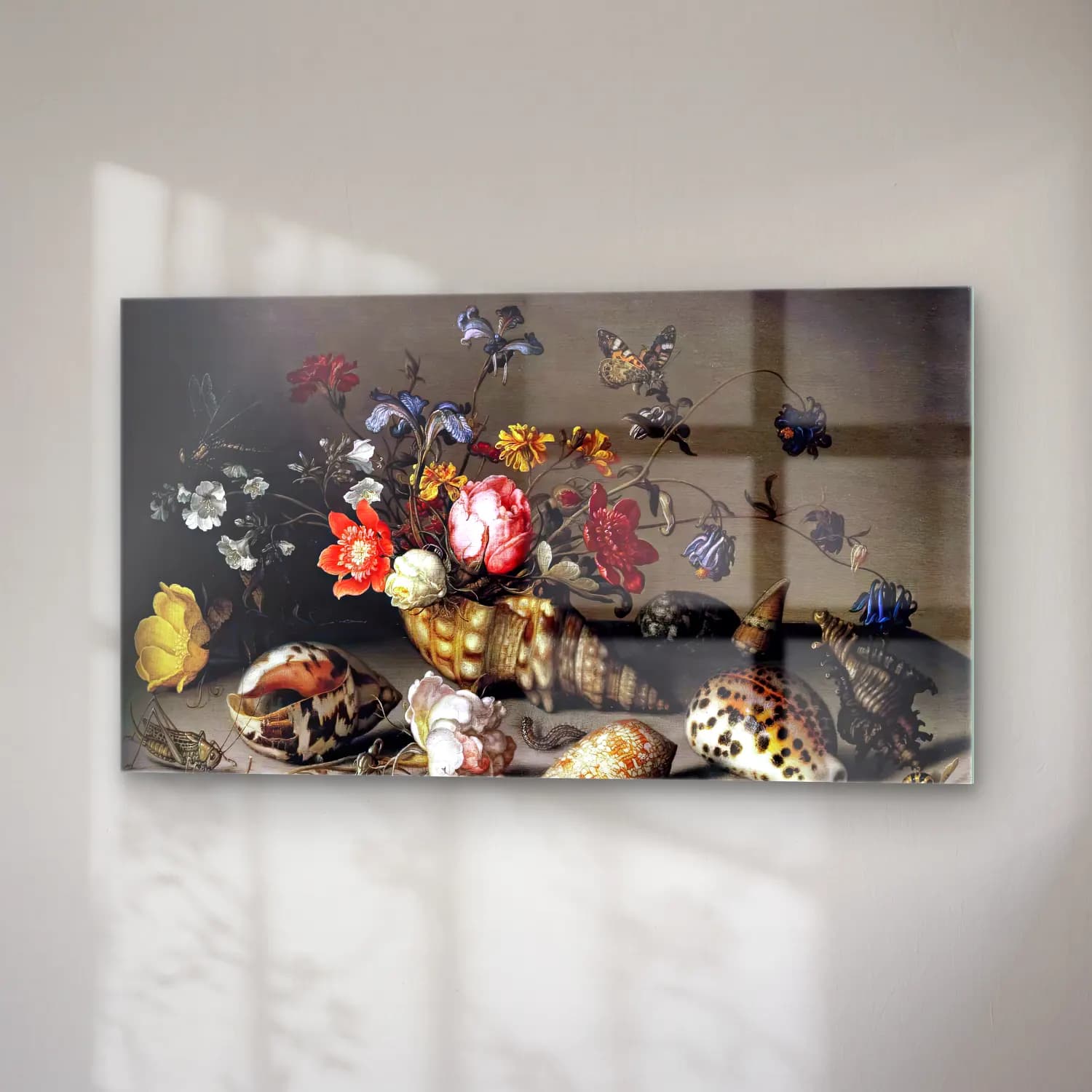Balthasar van der Ast – Still-Life of Flowers, Shells, and Insects cam tablo — sağ açıdan görünüm