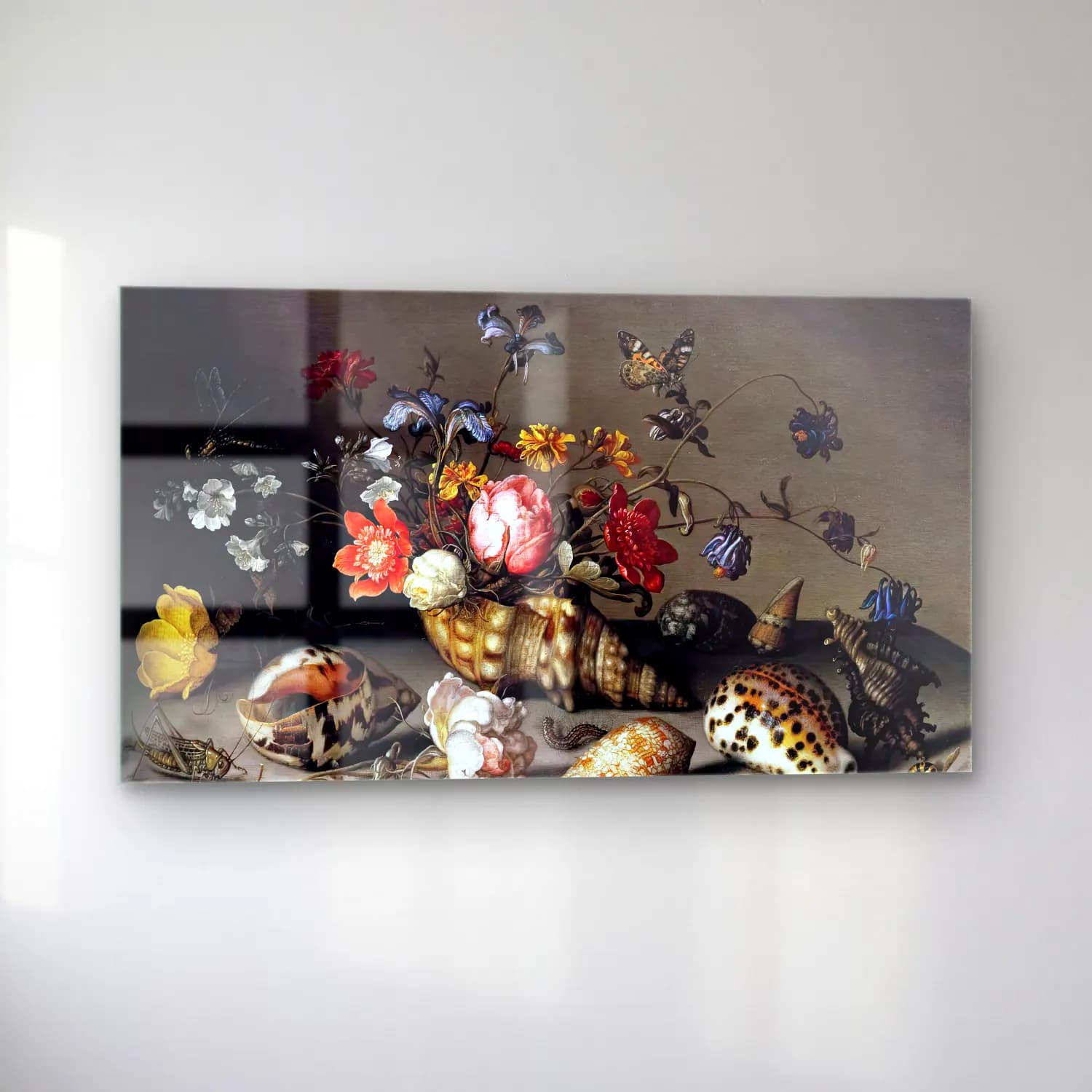 Balthasar van der Ast – Still-Life of Flowers, Shells, and Insects cam tablo — sol açıdan görünüm