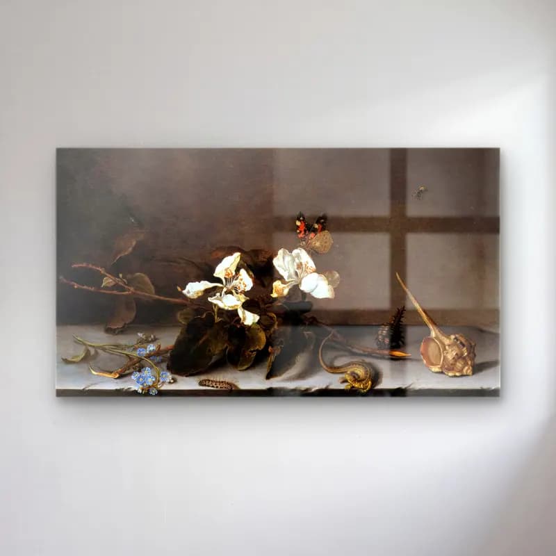 Balthasar van der Ast – Still-Life with Apple Blossoms cam tablo — Balthasar van der Ast – Still-Life with Apple Blossoms — yağlı boya böcekler
