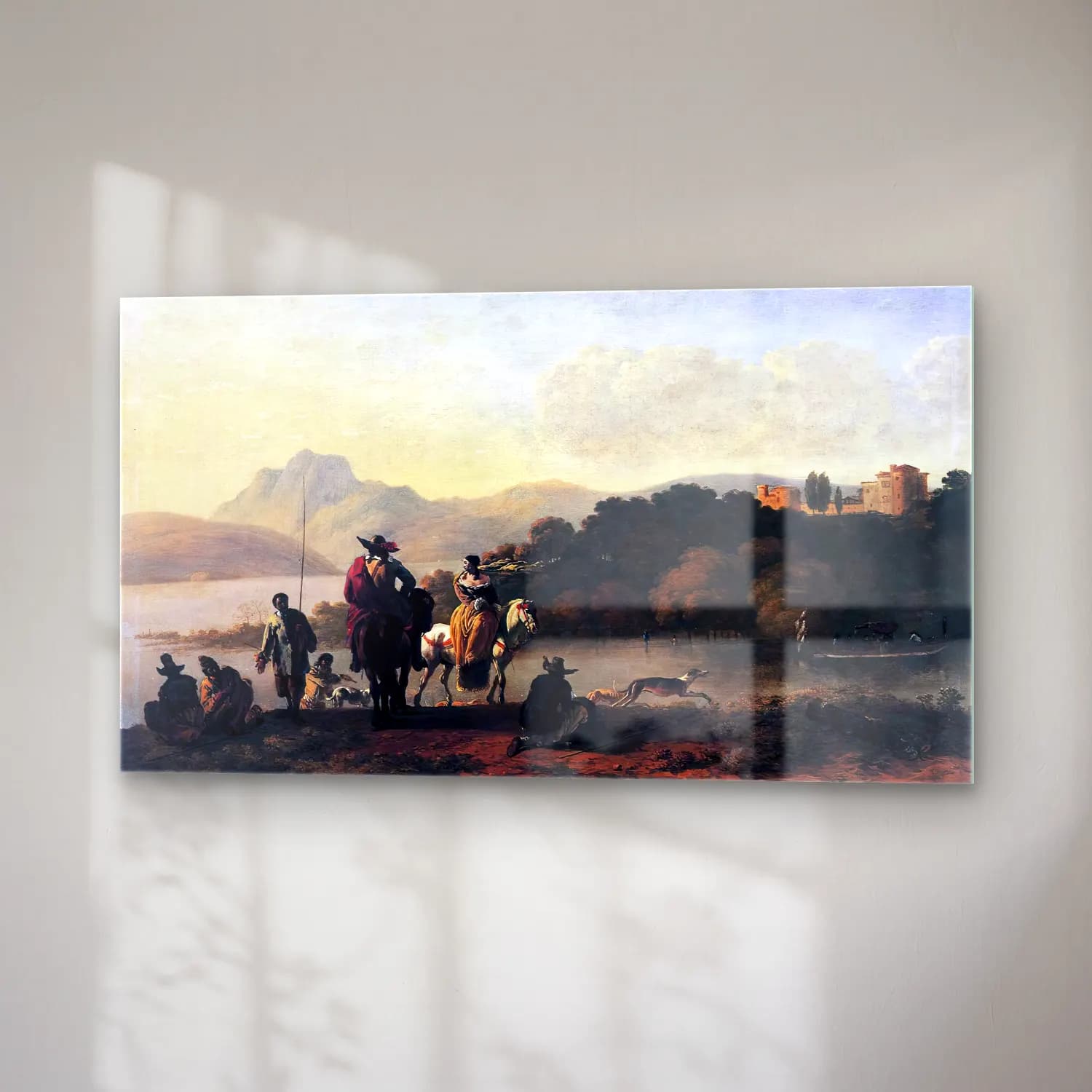 Karel Dujardin – Italian Landscape with Elegant Riders and Fishermen cam tablo — sağ açıdan görünüm