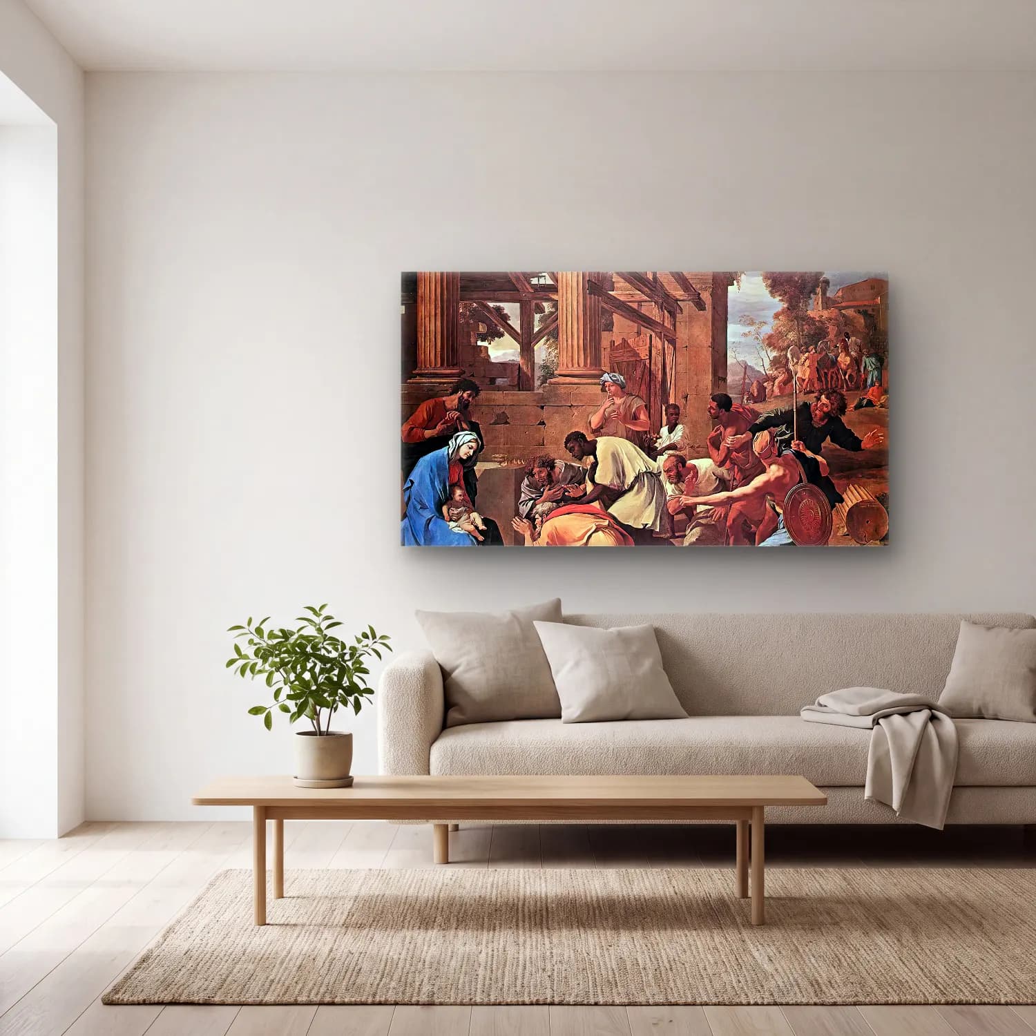 Nicolas Poussin – Adoration of the Magi cam tablo — açık renk salonda