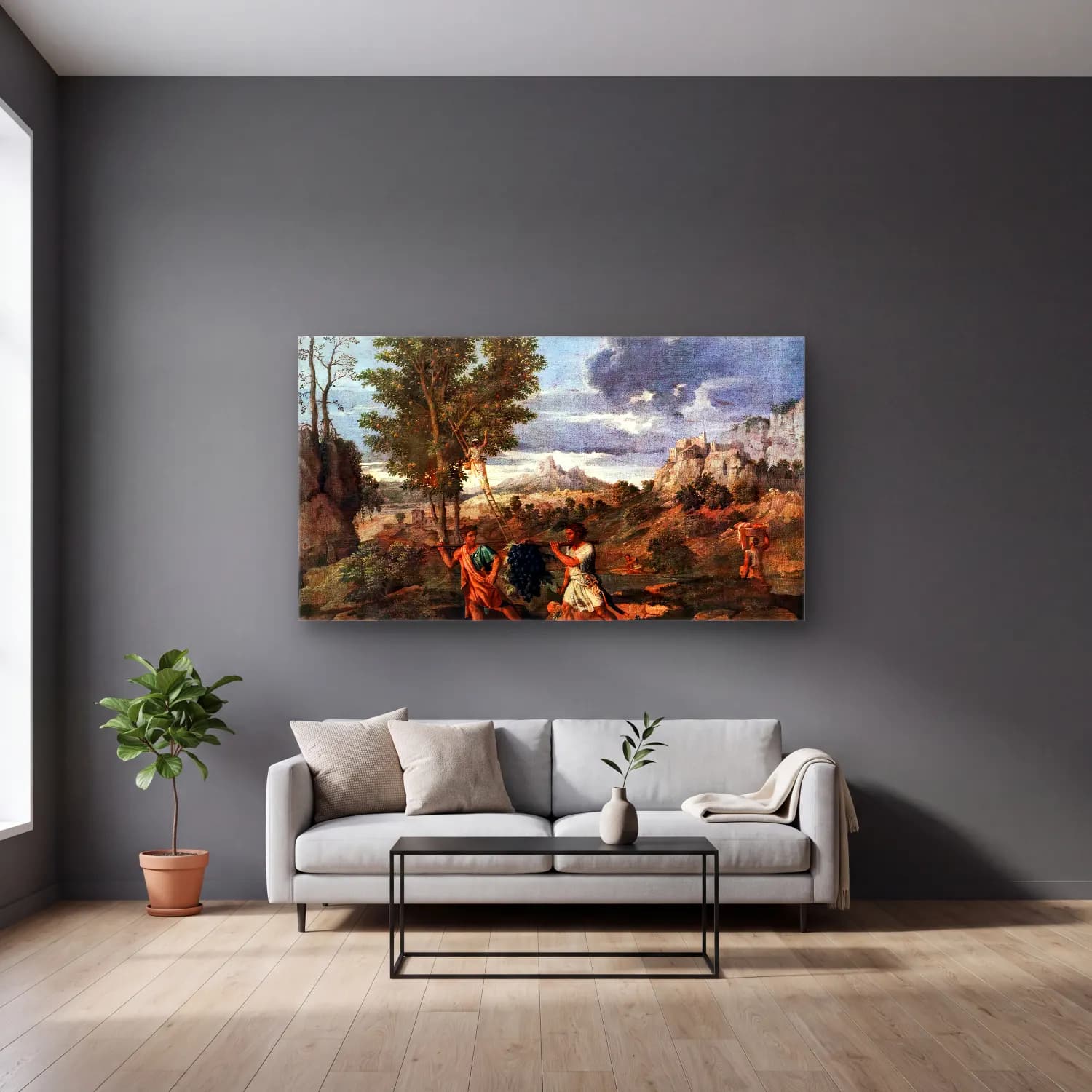 Nicolas Poussin – Autumn cam tablo — gri duvarlı salonda