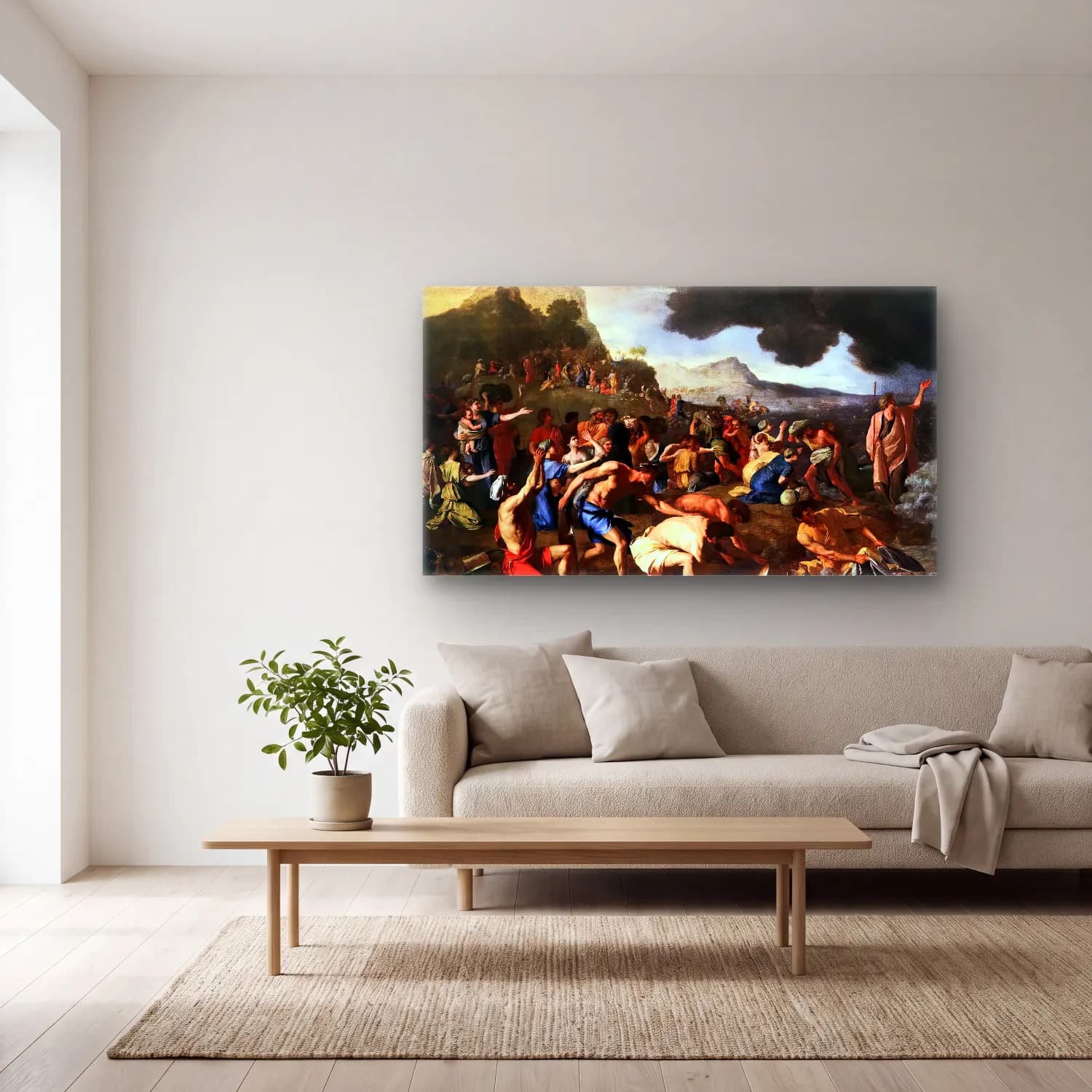 Nicolas Poussin – Crossing of the Red Sea cam tablo — açık renk salonda
