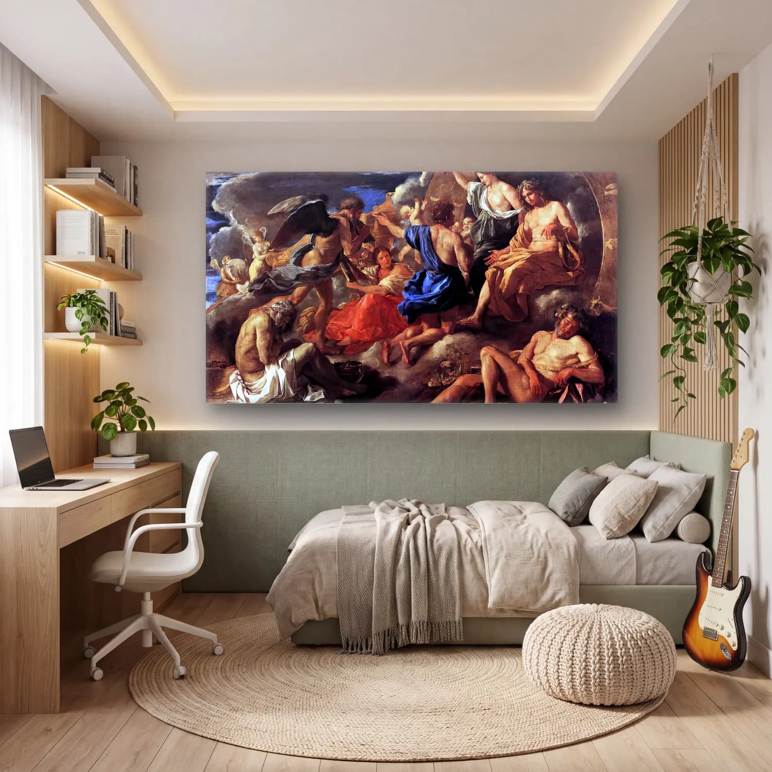 Nicolas Poussin – Helios and Phaethon with Saturn and the Four Seasons cam tablo — genç odasında
