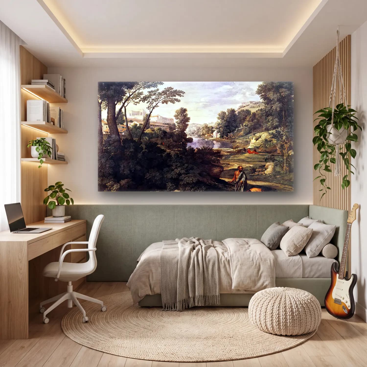 Nicolas Poussin – Landscape with Diogenes cam tablo — genç odasında