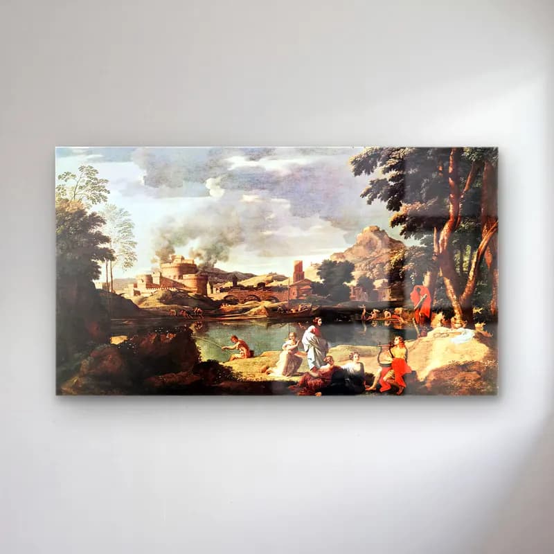 Nicolas Poussin – Landscape with Orpheus and Euridice cam tablo — Nicolas Poussin – Landscape with Orpheus and Euridice — yağlı boya dini sahne