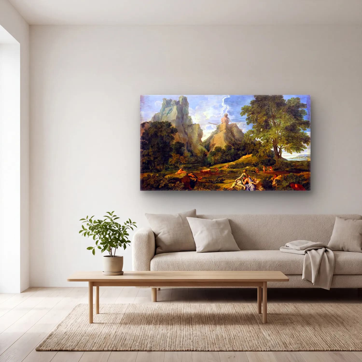 Nicolas Poussin – Landscape with Polyphemus cam tablo — açık renk salonda