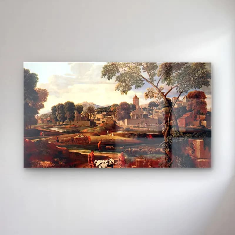 Nicolas Poussin – Landscape with the Funeral of Phocion cam tablo — Nicolas Poussin – Landscape with the Funeral of Phocion — yağlı boya antik kalıntılar