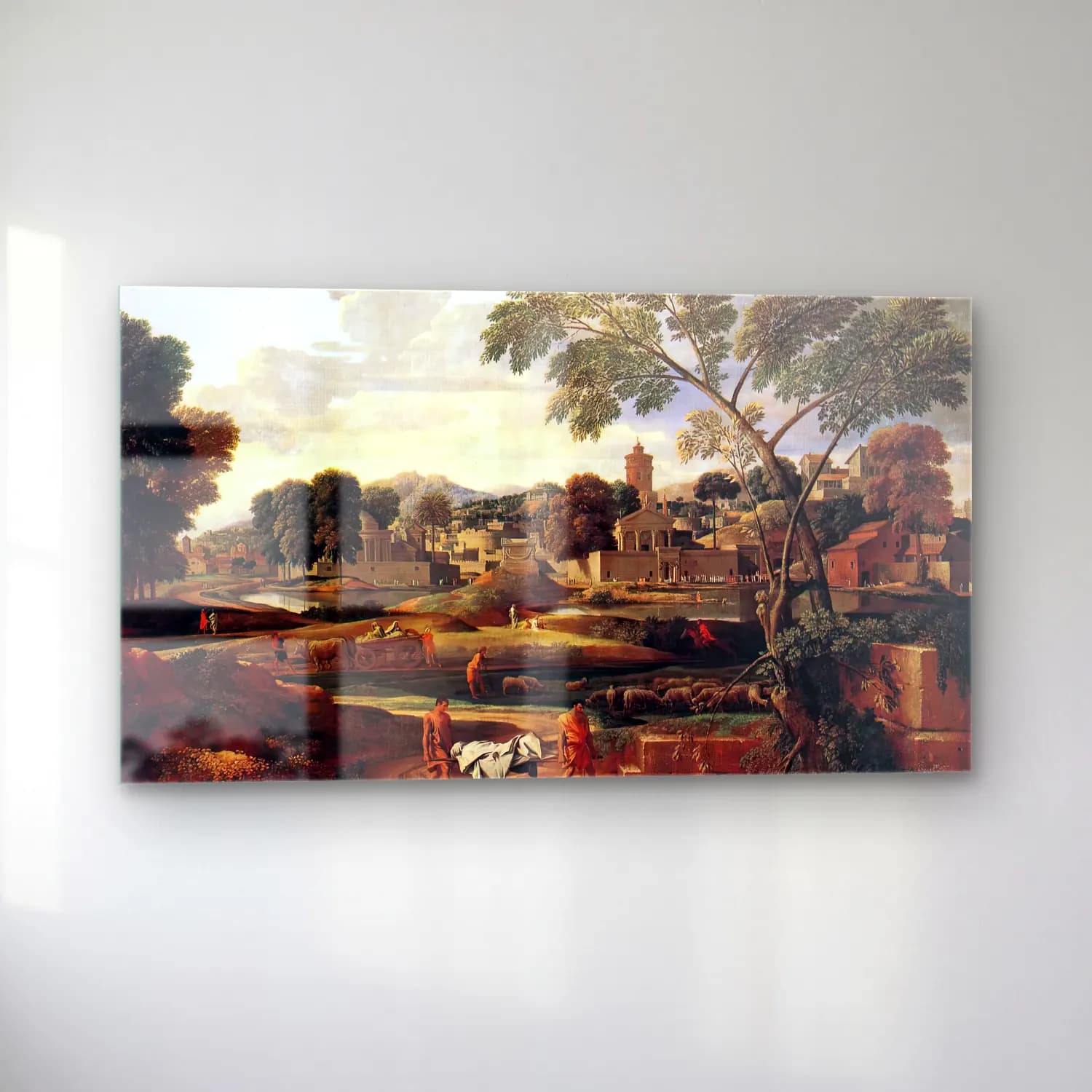 Nicolas Poussin – Landscape with the Funeral of Phocion cam tablo — sol açıdan görünüm