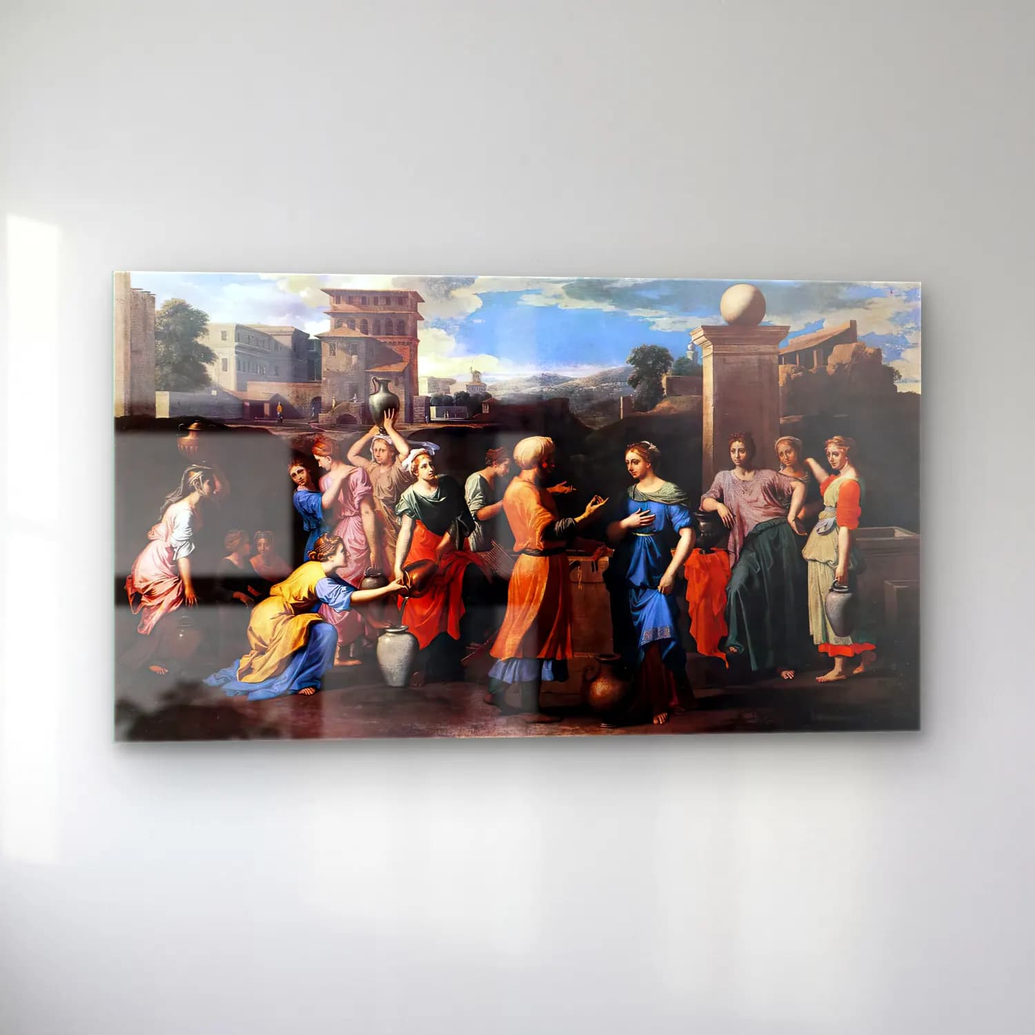 Nicolas Poussin – Rebecca at the Well cam tablo — sol açıdan görünüm