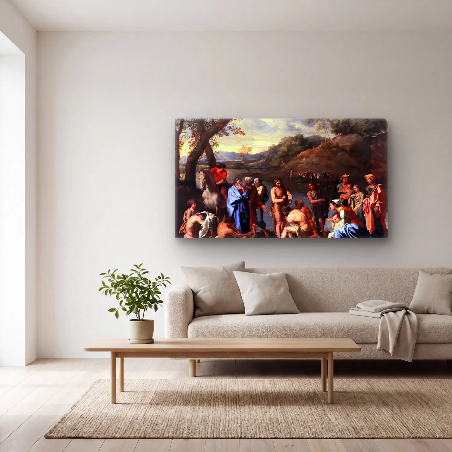 Nicolas Poussin – St John the Baptist Baptizes the People cam tablo — açık renk salonda