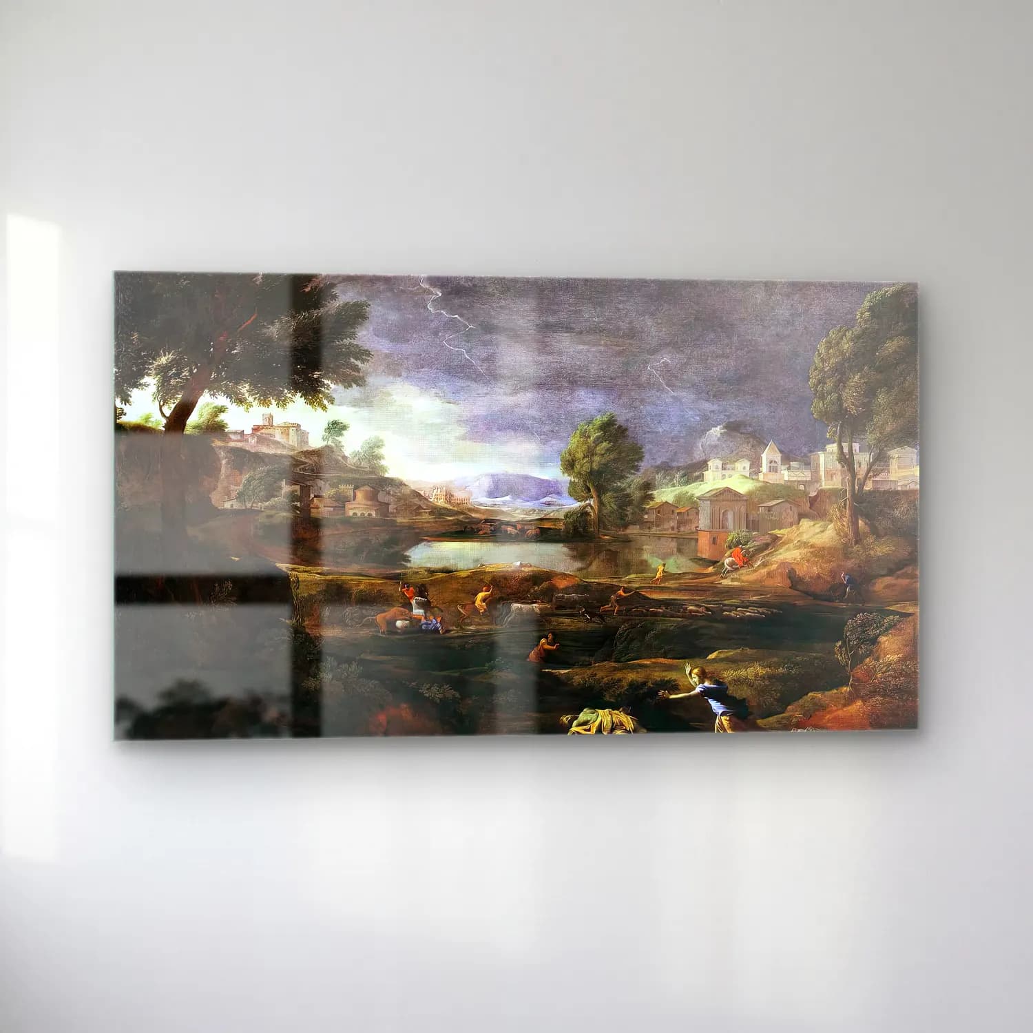 Nicolas Poussin – Stormy Landscape with Pyramus and Thisbe cam tablo — sol açıdan görünüm