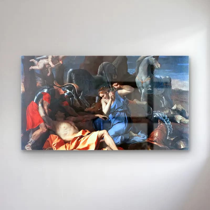 Nicolas Poussin – Tancred and Erminia cam tablo — Nicolas Poussin – Tancred and Erminia — yağlı boya mitolojik sahne