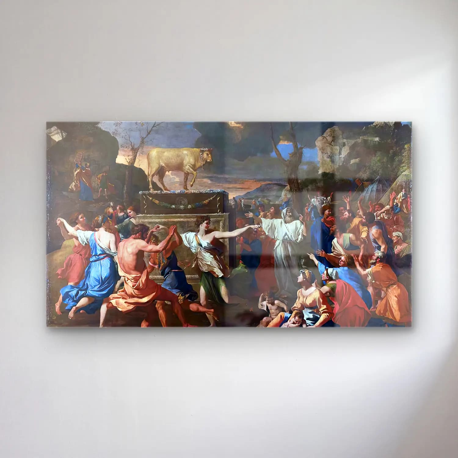 Nicolas Poussin – The Adoration of the Golden Calf cam tablo — Nicolas Poussin – The Adoration of the Golden Calf — yağlı boya mitolojik sahne