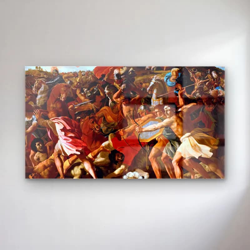 Nicolas Poussin – The Battle of the Israelites and Amelekites cam tablo — Nicolas Poussin – The Battle of the Israelites and Amelekites — yağlı boya savaş sahnesi