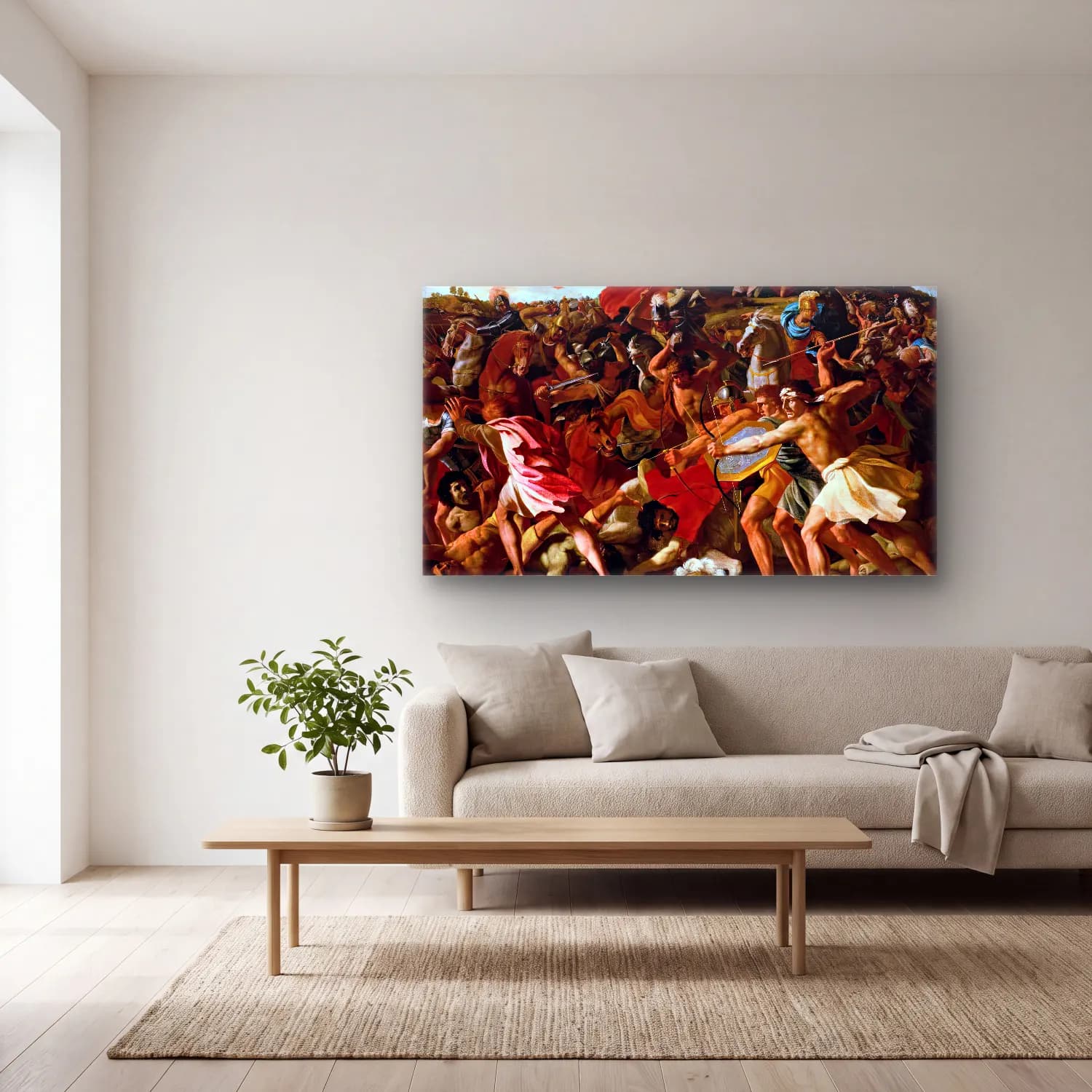 Nicolas Poussin – The Battle of the Israelites and Amelekites cam tablo — açık renk salonda