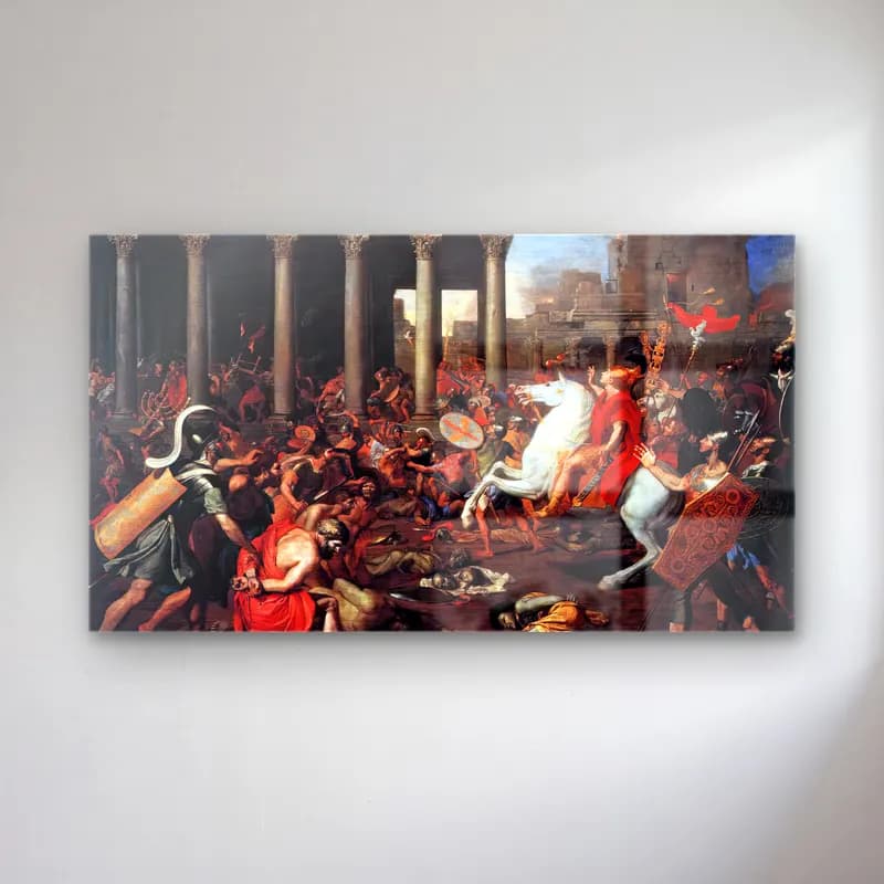 Nicolas Poussin – The Destruction of the Temple at Jerusalem II cam tablo — Nicolas Poussin – The Destruction of the Temple at Jerusalem II — yağlı boya savaş sahnesi