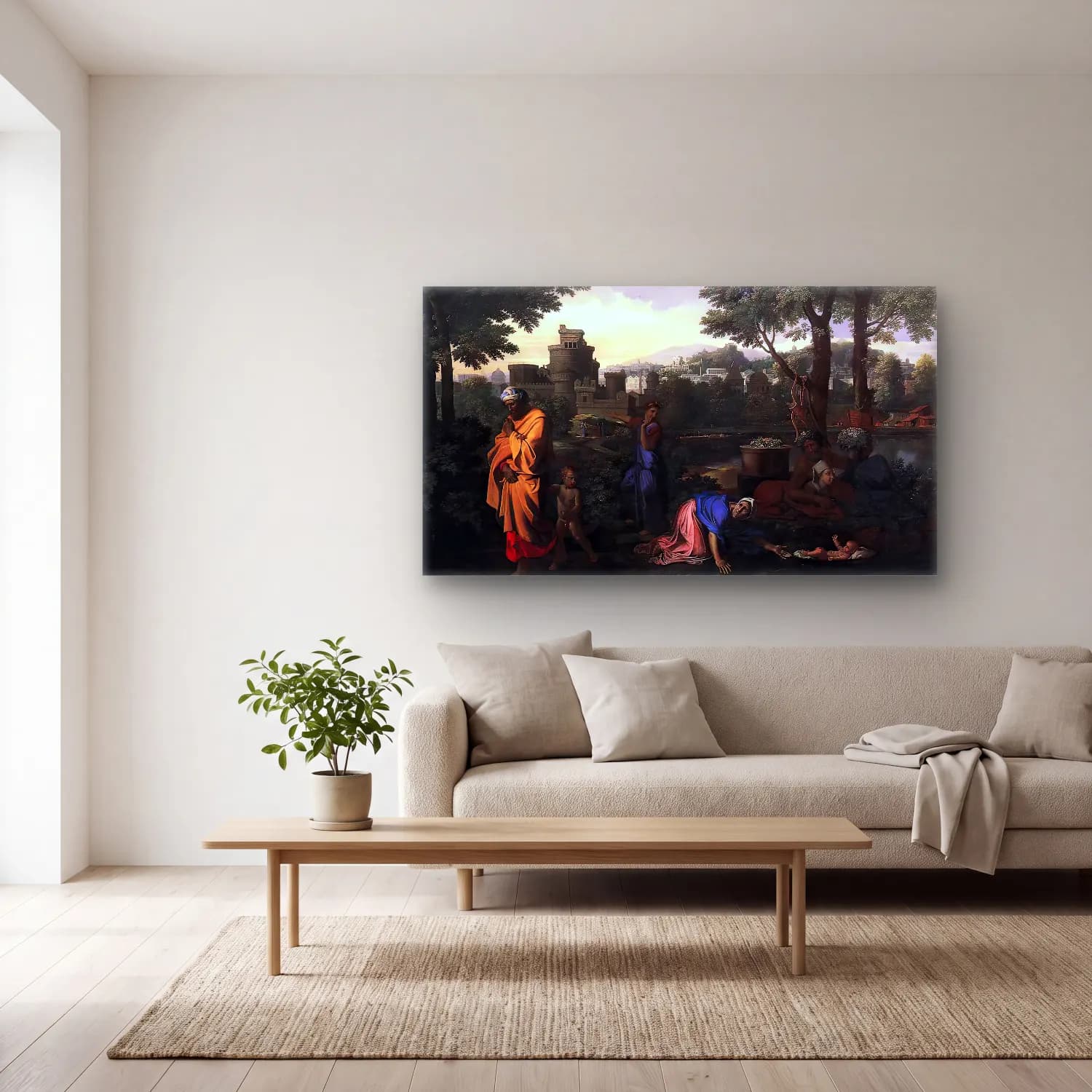 Nicolas Poussin – The Exposition of Moses cam tablo — açık renk salonda