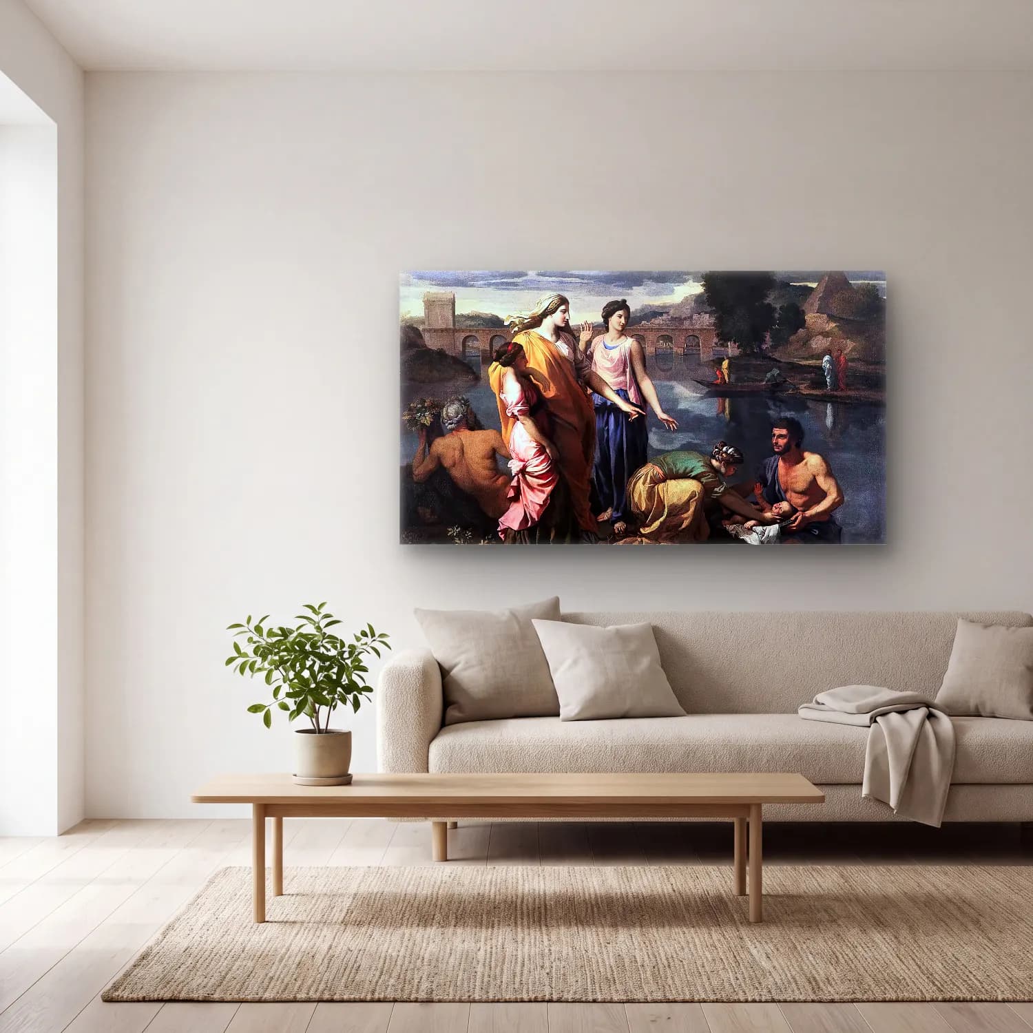 Nicolas Poussin – The Finding of Moses I cam tablo — açık renk salonda