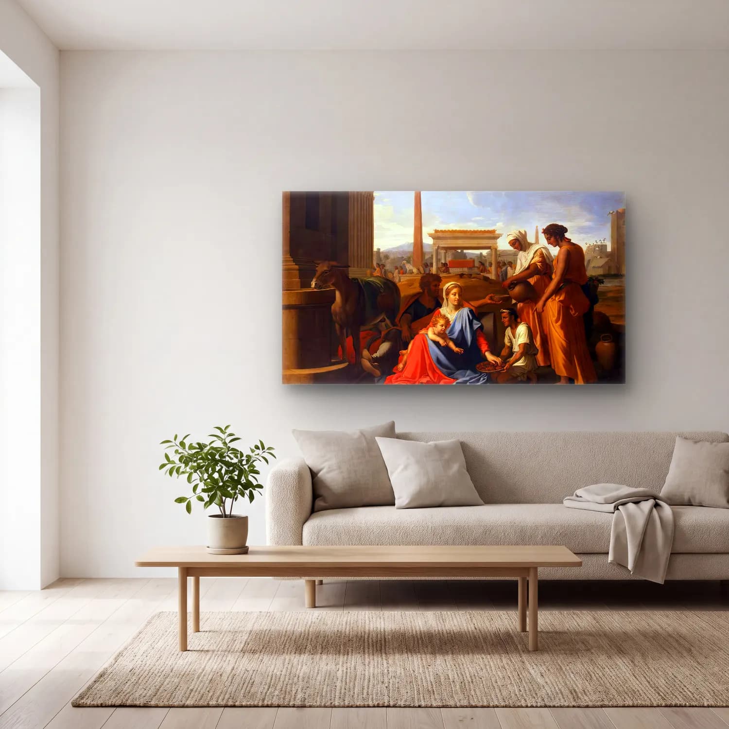Nicolas Poussin – The Holy Family in Egypt cam tablo — açık renk salonda