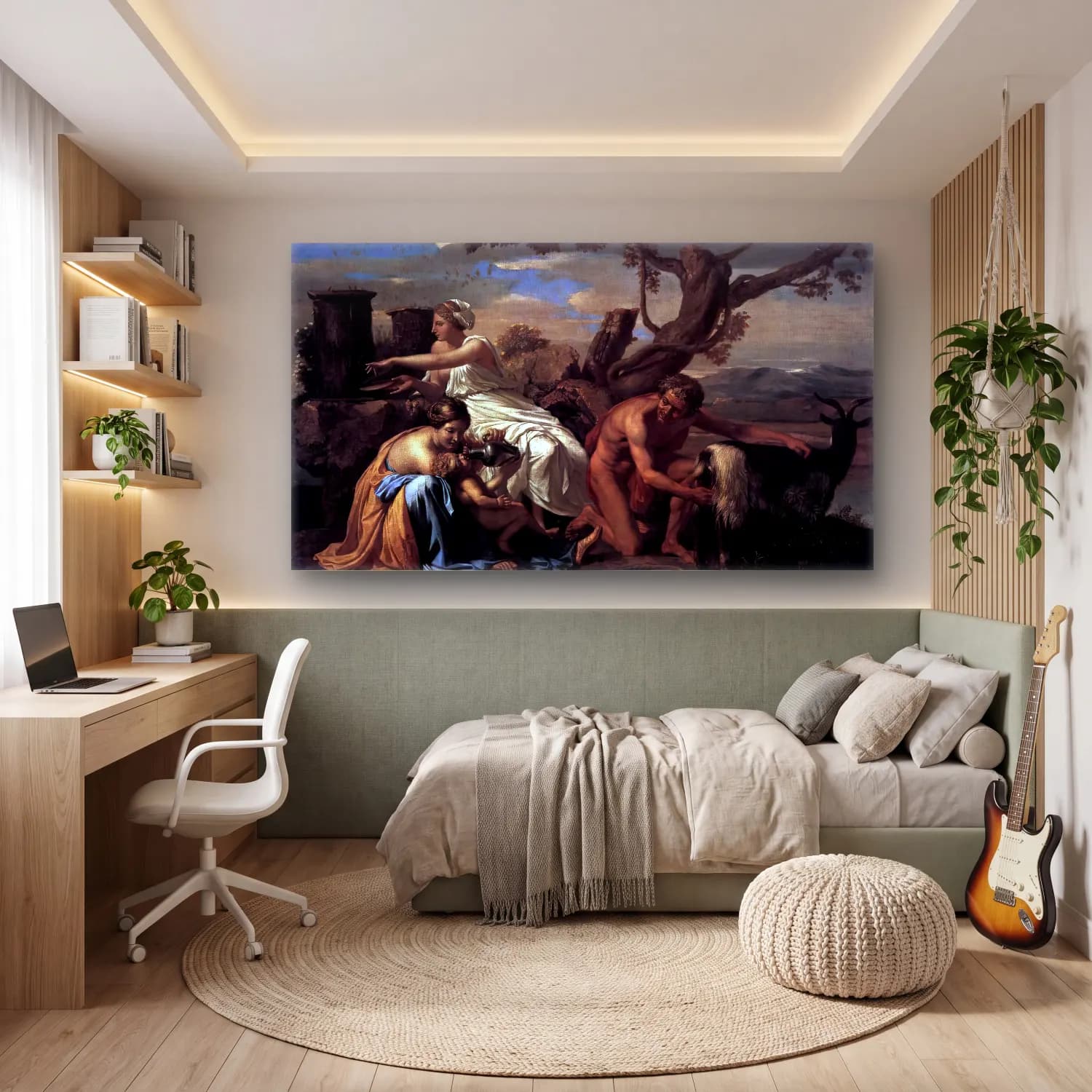 Nicolas Poussin – The Infant Jupiter Nurtured by the Goat Amalthea cam tablo — genç odasında